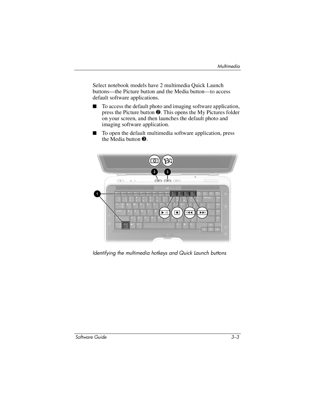 HP 355385-001 manual Identifying the multimedia hotkeys and Quick Launch buttons 