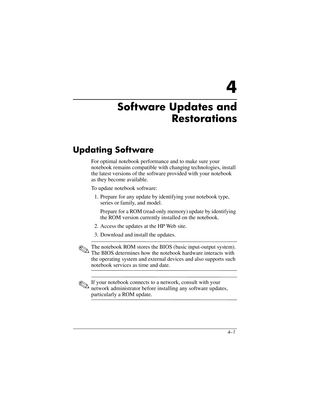 HP 355385-001 manual Software Updates Restorations, Updating Software 