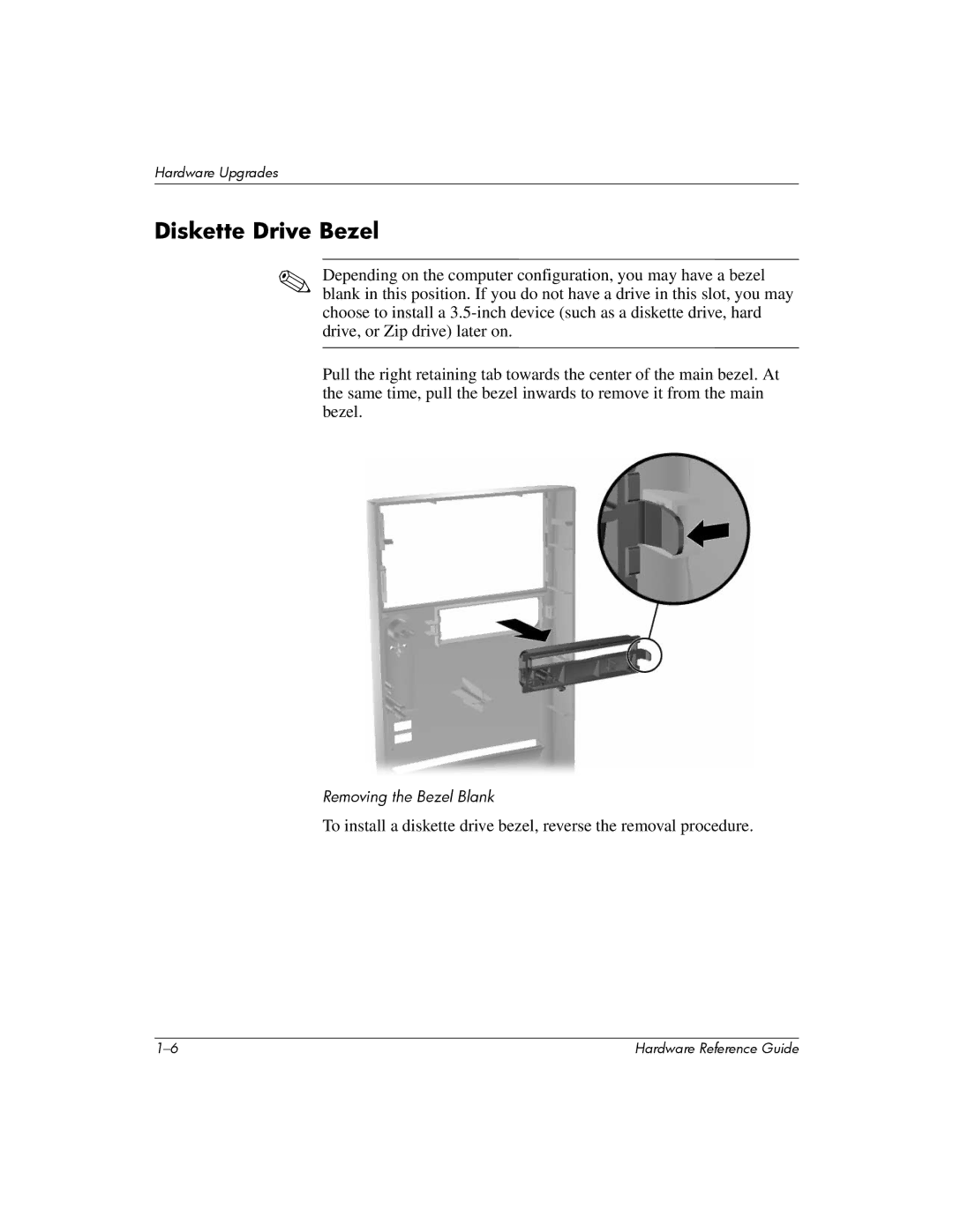 HP 355856-001 manual Diskette Drive Bezel 