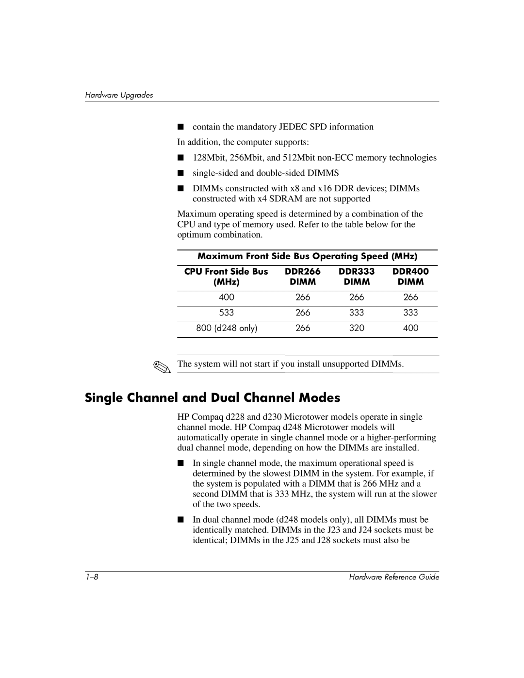 HP 355856-001 manual Single Channel and Dual Channel Modes 