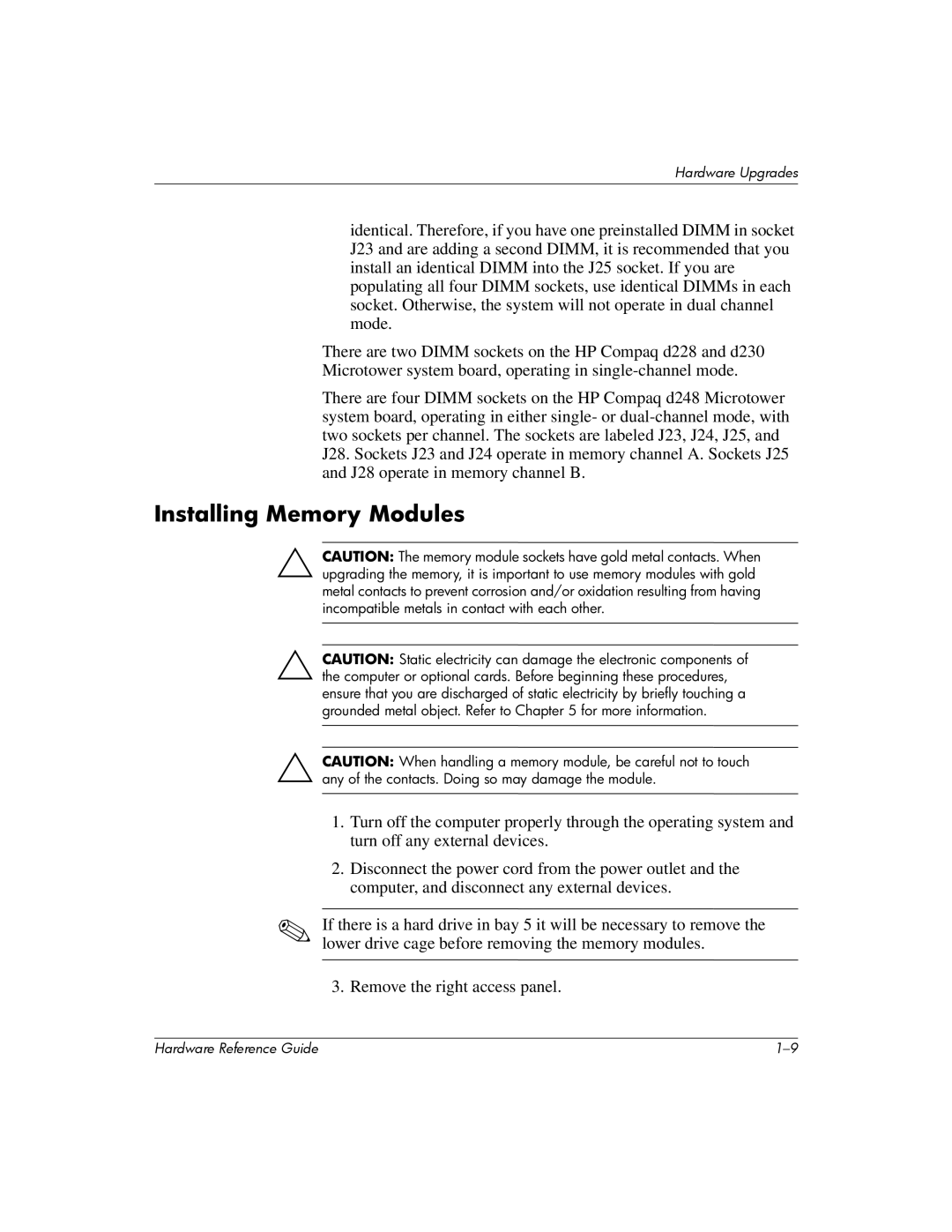 HP 355856-001 manual Installing Memory Modules 