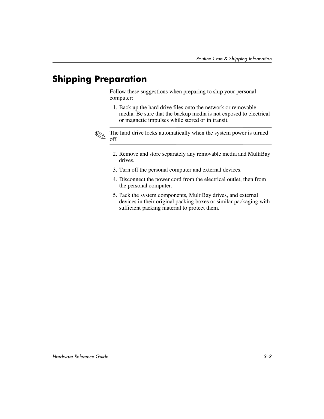 HP 355856-001 manual Shipping Preparation 