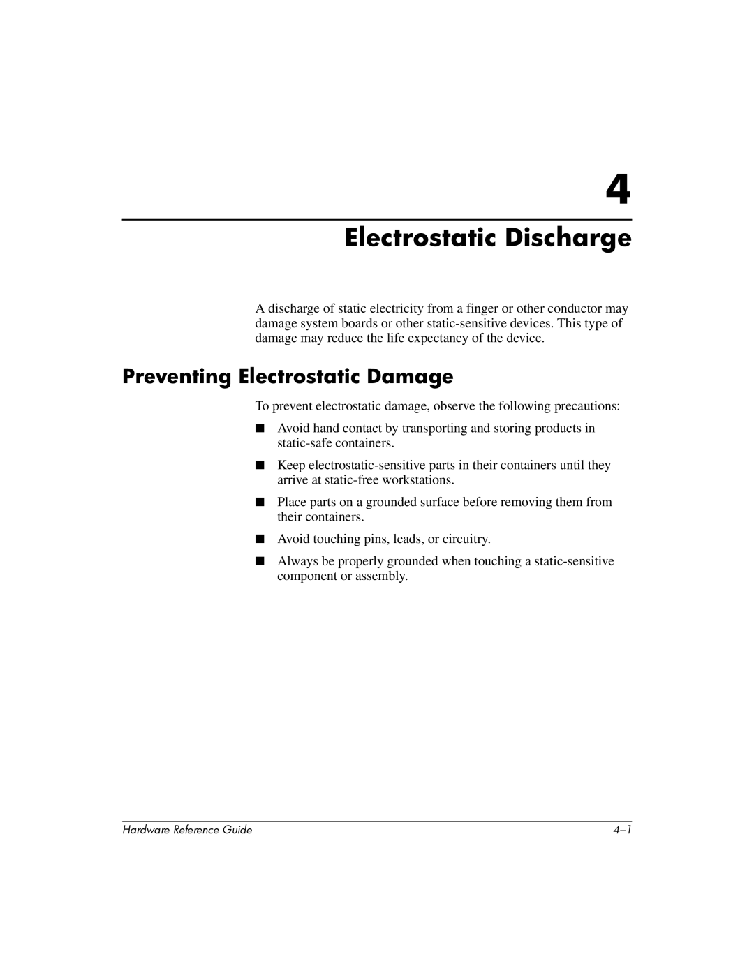 HP 355856-001 manual Electrostatic Discharge, Preventing Electrostatic Damage 