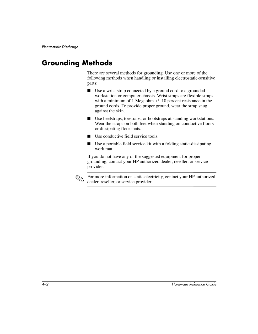 HP 355856-001 manual Grounding Methods 