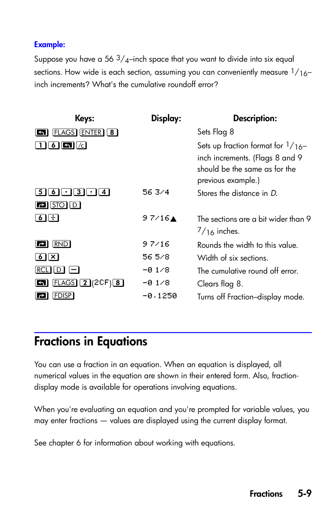 HP 35s Scientific manual Fractions in Equations 