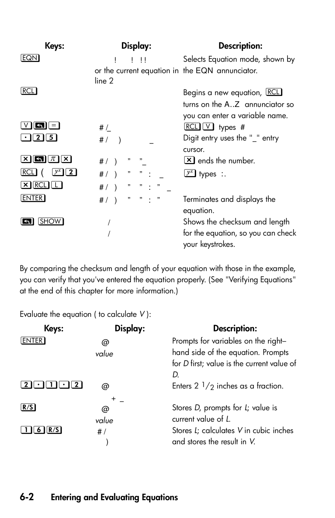 HP 35s Scientific manual    D , 2Entering and Evaluating Equations, Value   