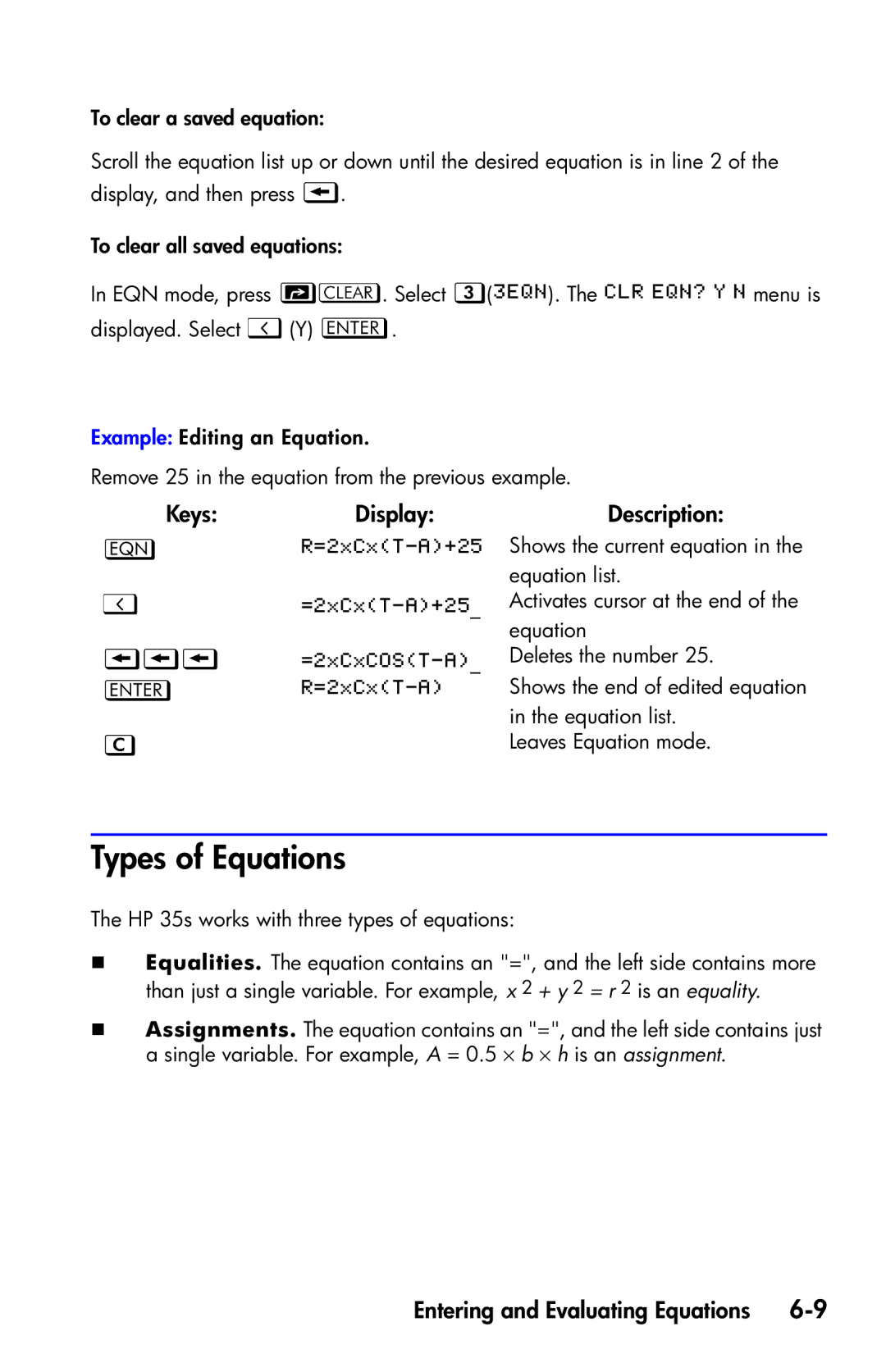 HP 35s Scientific manual Types of Equations 