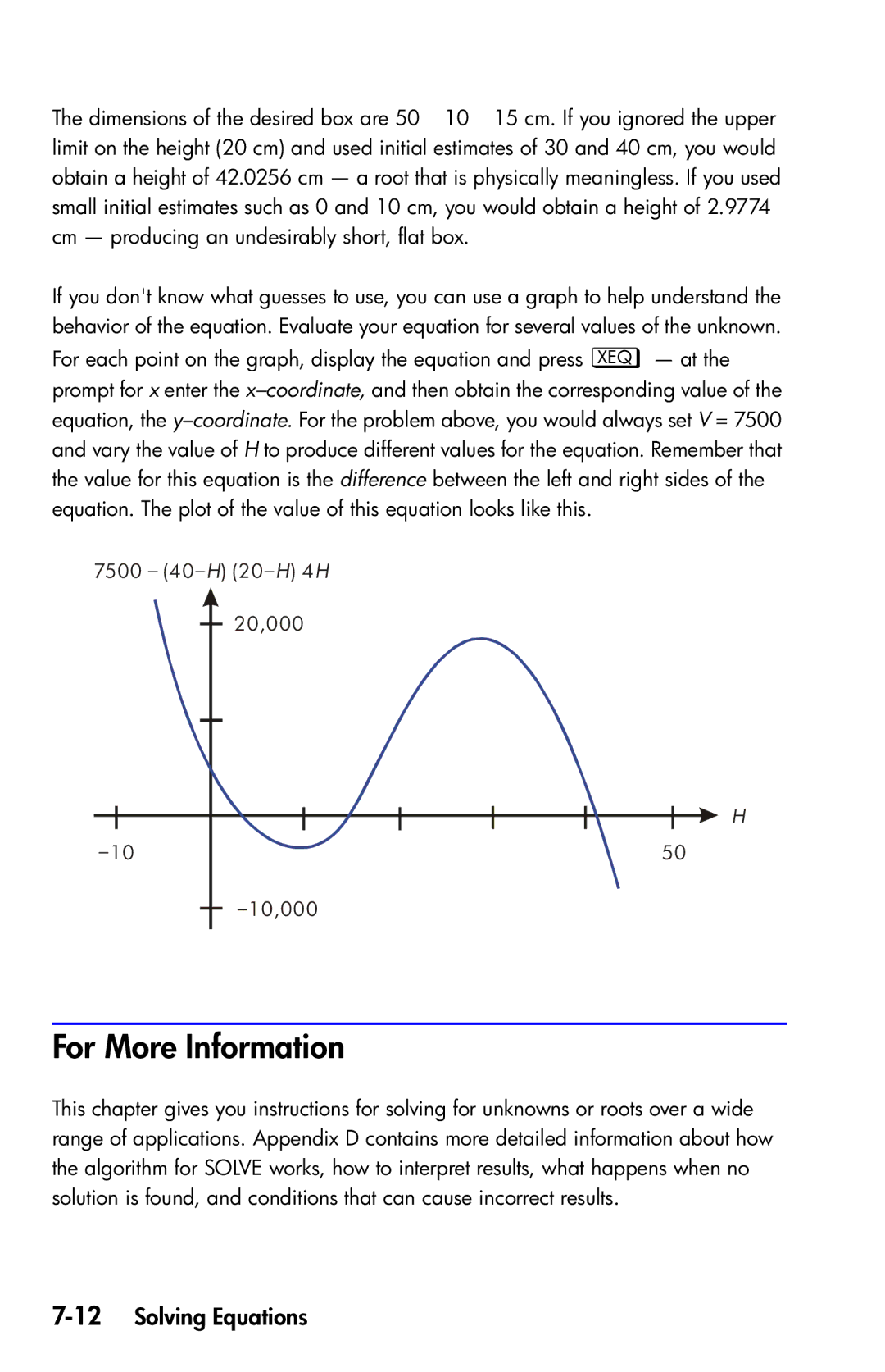 HP 35s Scientific manual For More Information, 12Solving Equations 