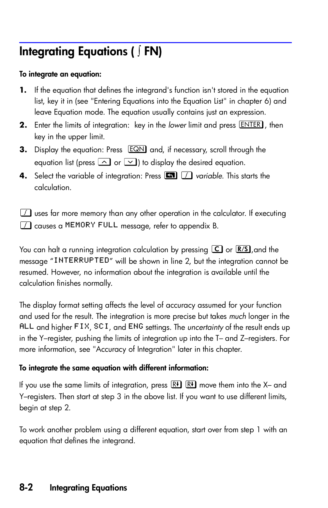 HP 35s Scientific manual Integrating Equations FN, 2Integrating Equations 