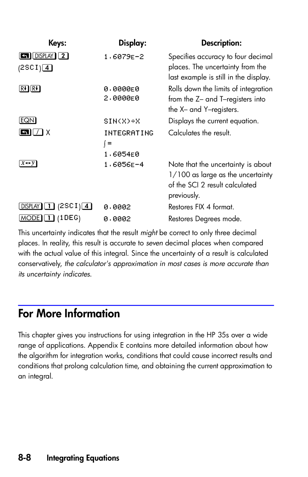 HP 35s Scientific manual 8, 8Integrating Equations 