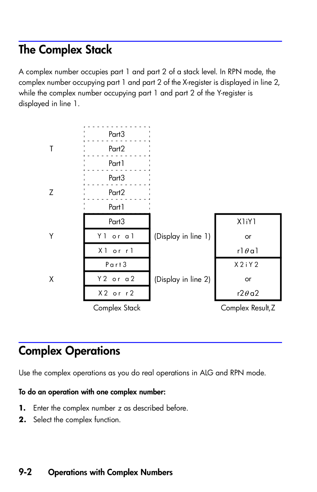 HP 35s Scientific manual Complex Stack, Complex Operations, 2Operations with Complex Numbers 