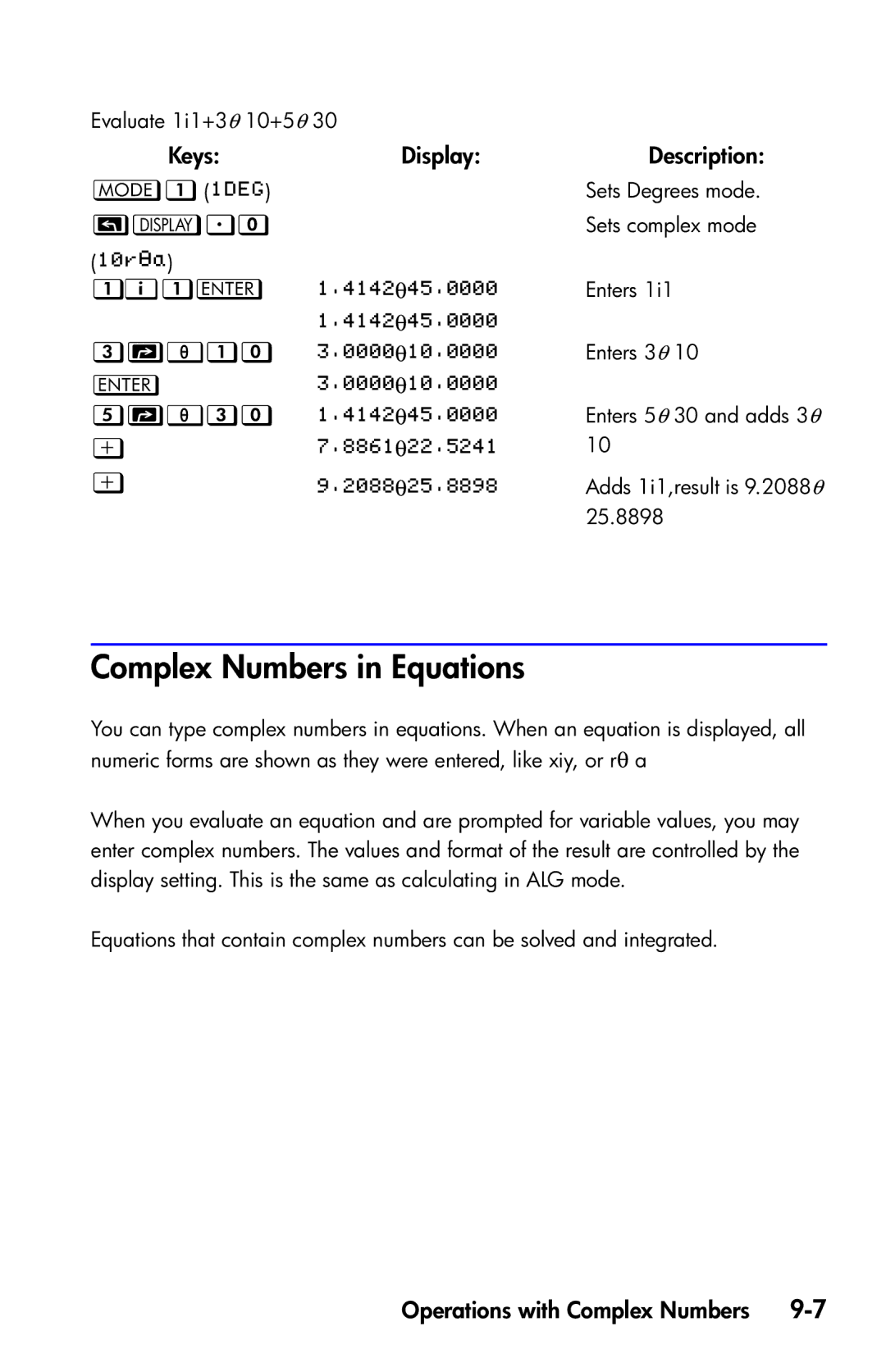 HP 35s Scientific manual Complex Numbers in Equations, 6 ? ? 