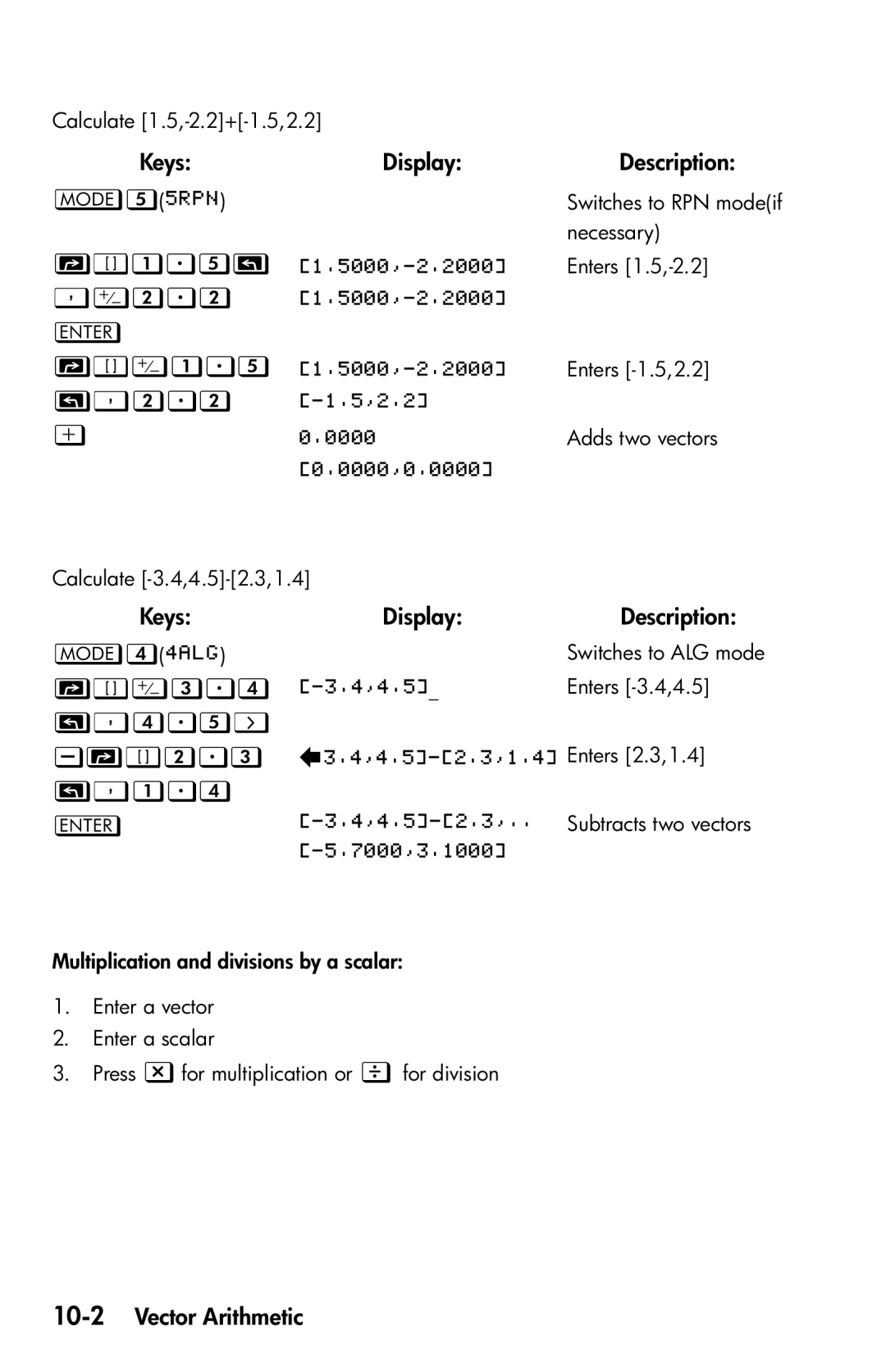 HP 35s Scientific manual ,  ,  Õ 3, , 10-2Vector Arithmetic 