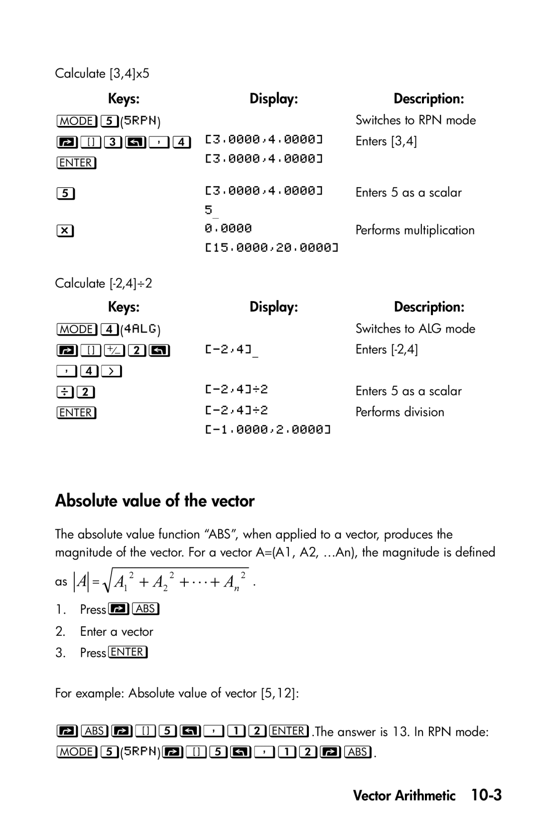 HP 35s Scientific manual Absolute value of the vector,  3  