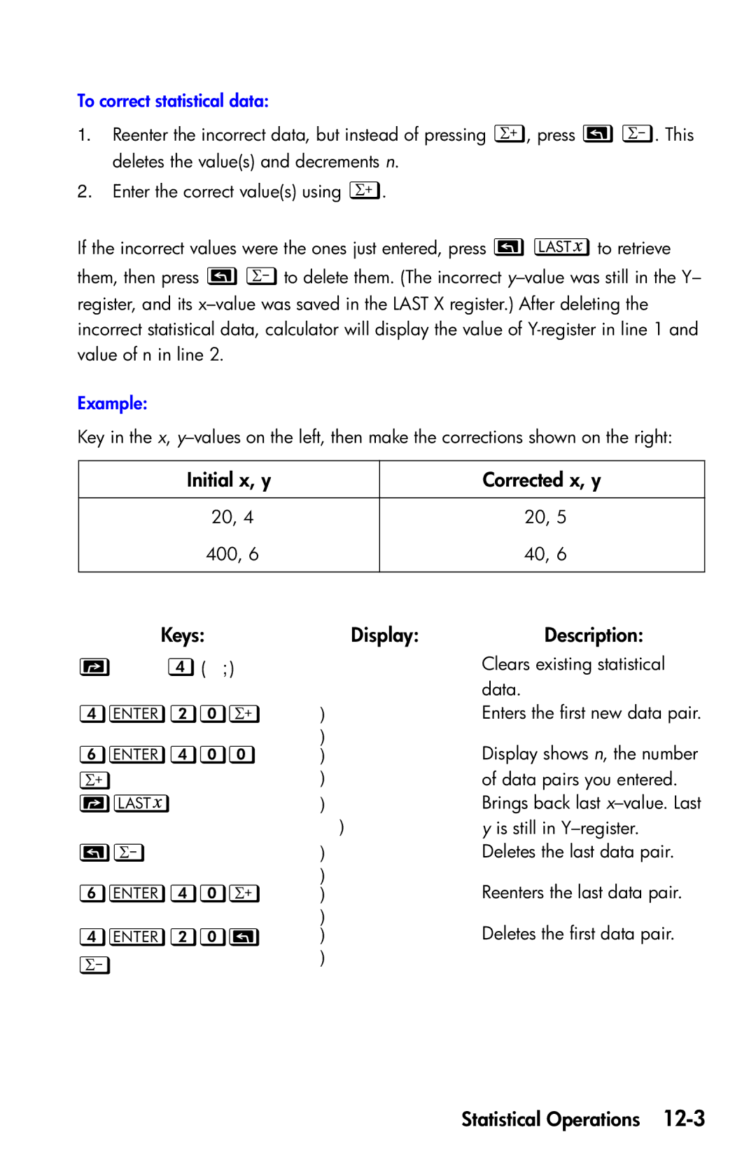 HP 35s Scientific manual  , Initial x, y Corrected x, y 