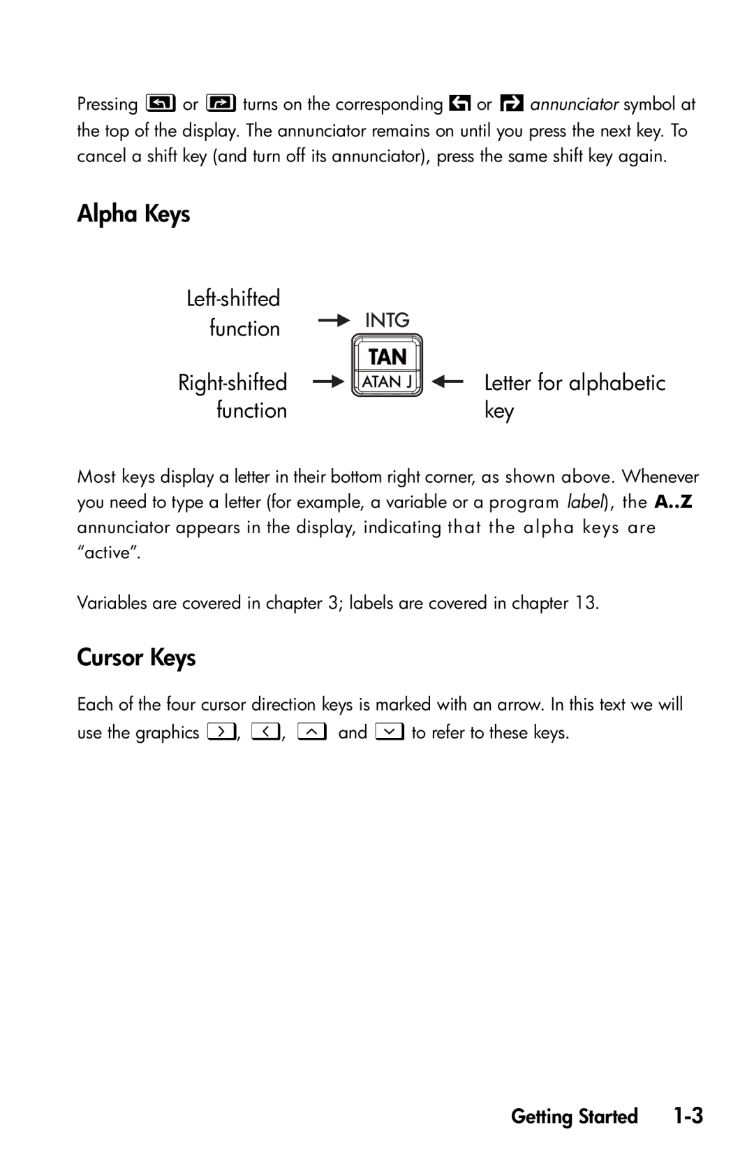 HP 35s Scientific manual Alpha Keys, Cursor Keys, Function Key, Left-shifted function Right-shifted Letter for alphabetic 