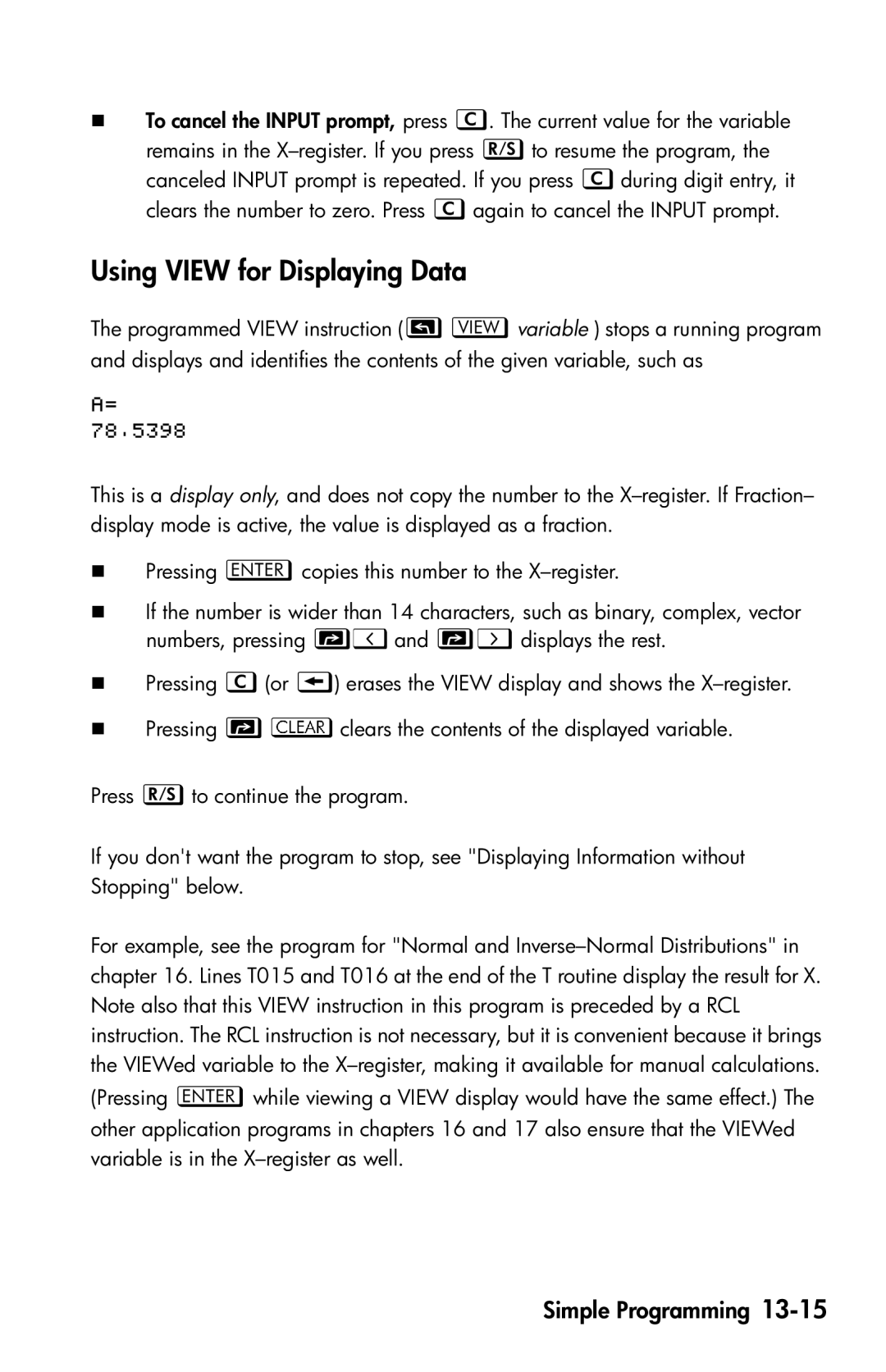 HP 35s Scientific manual Using View for Displaying Data 