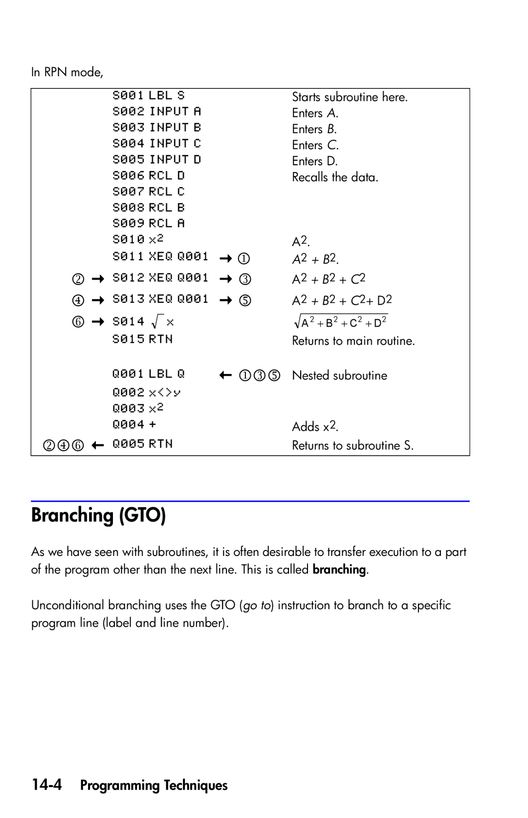 HP 35s Scientific manual Branching GTO, 14-4Programming Techniques, A2 + B2 