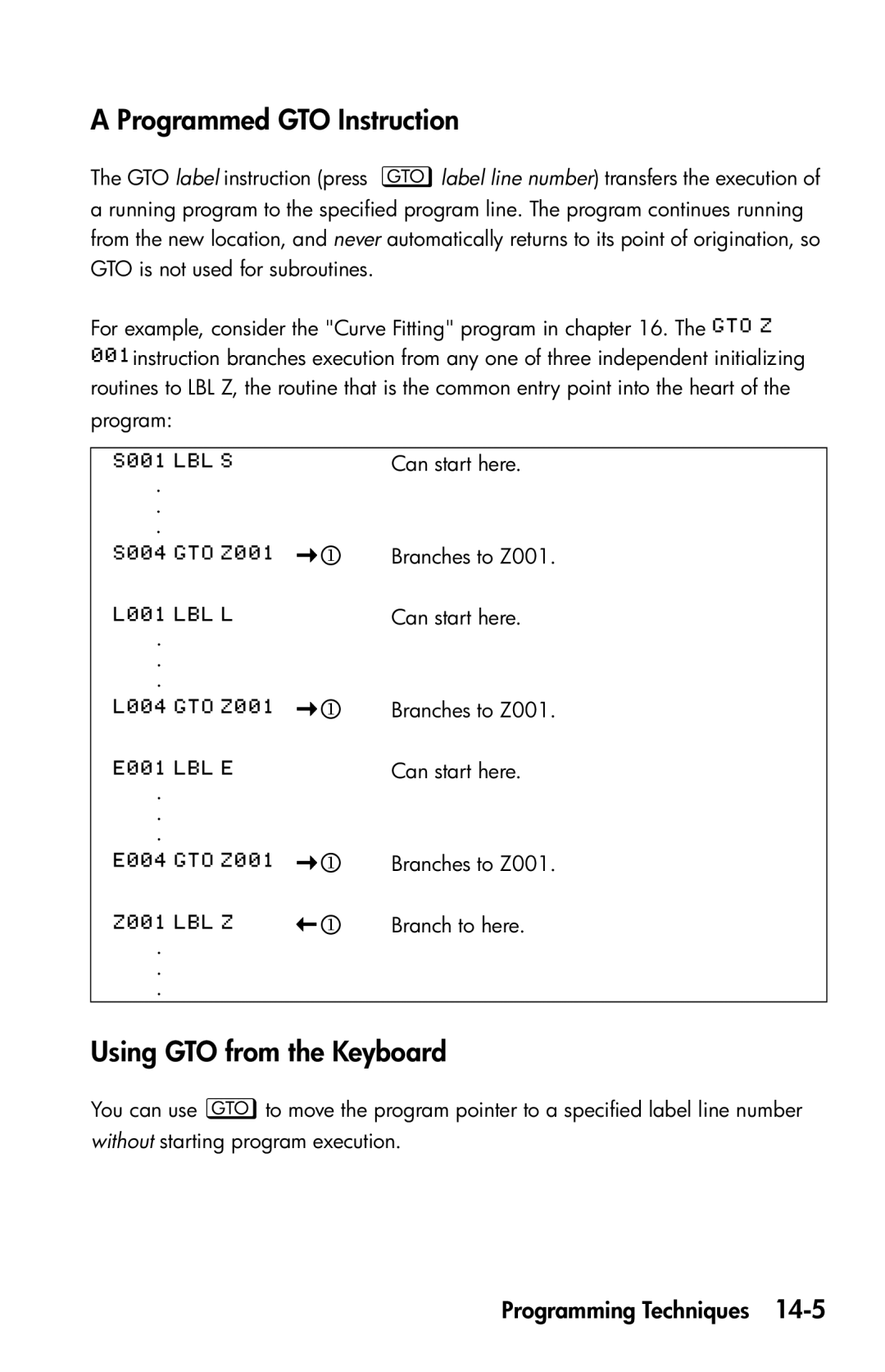 HP 35s Scientific manual Programmed GTO Instruction, Using GTO from the Keyboard 