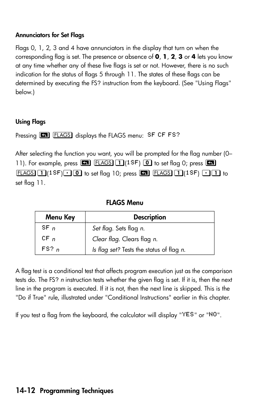 HP 35s Scientific manual Flags Menu, 14-12Programming Techniques 