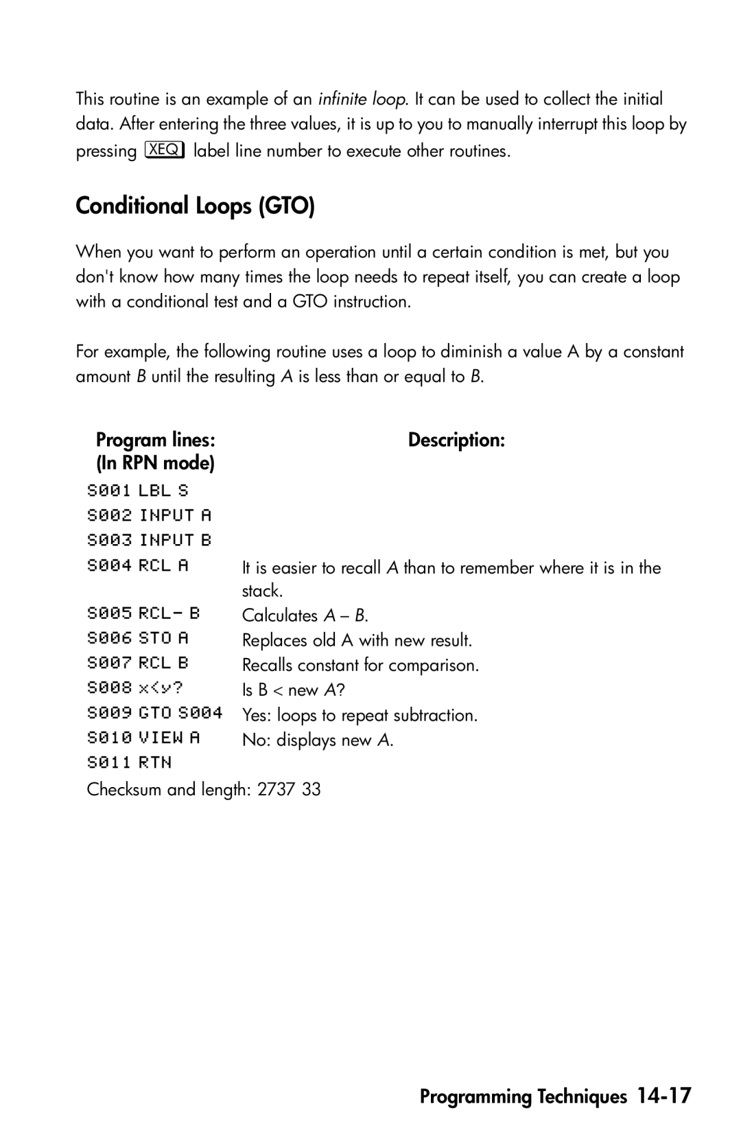 HP 35s Scientific manual Conditional Loops GTO 