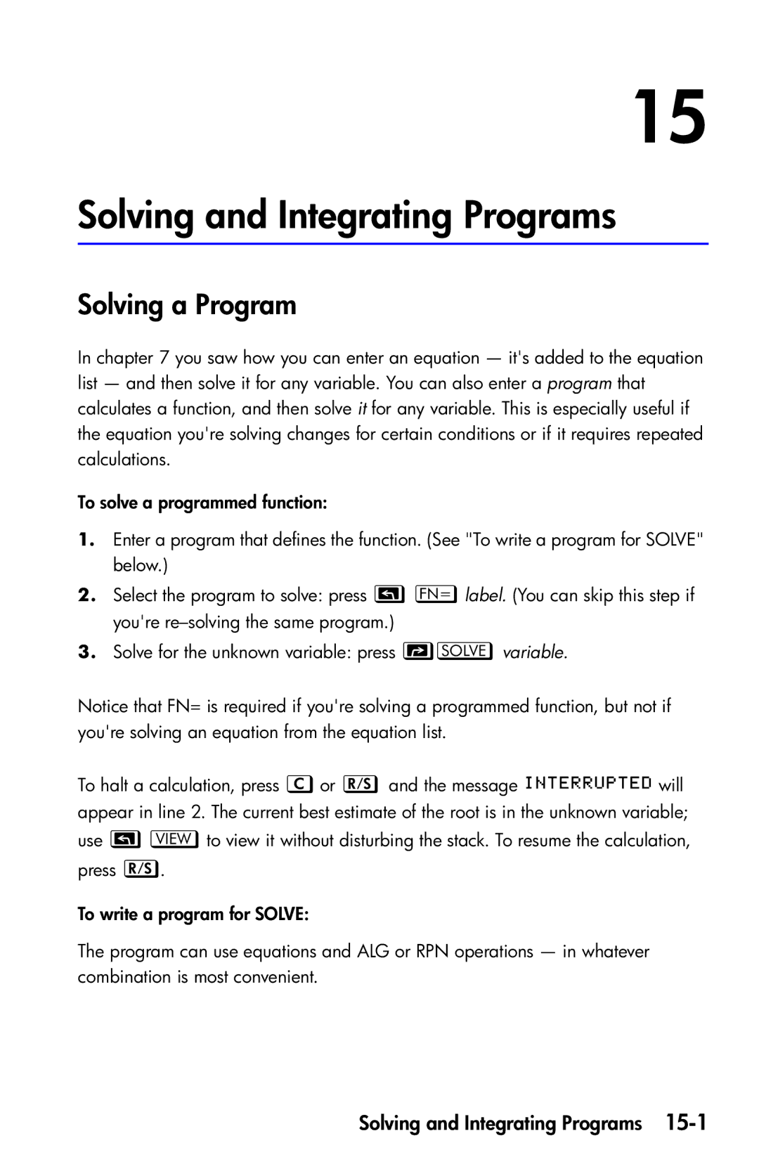 HP 35s Scientific manual Solving and Integrating Programs, Solving a Program 