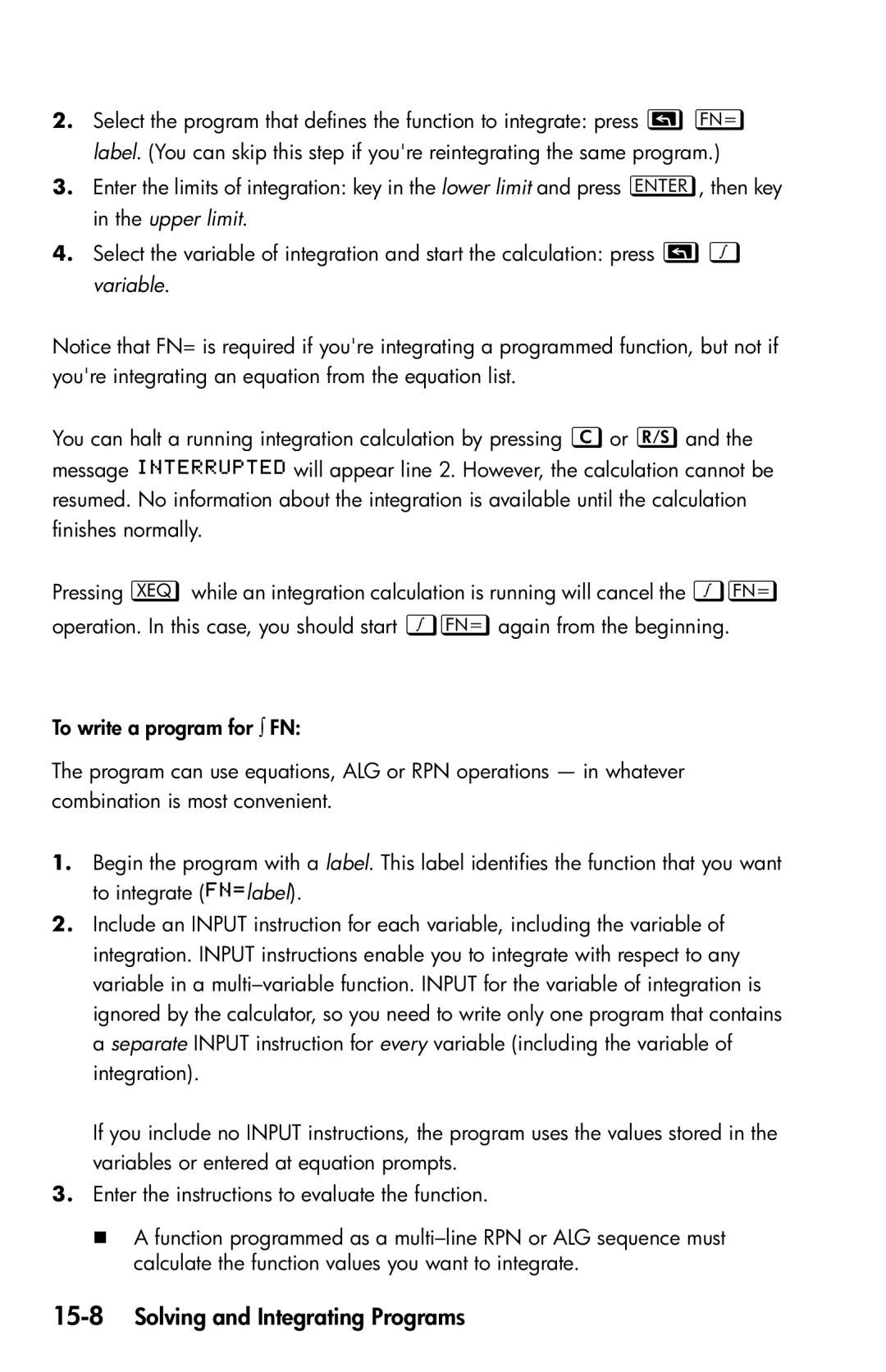 HP 35s Scientific manual 15-8Solving and Integrating Programs 