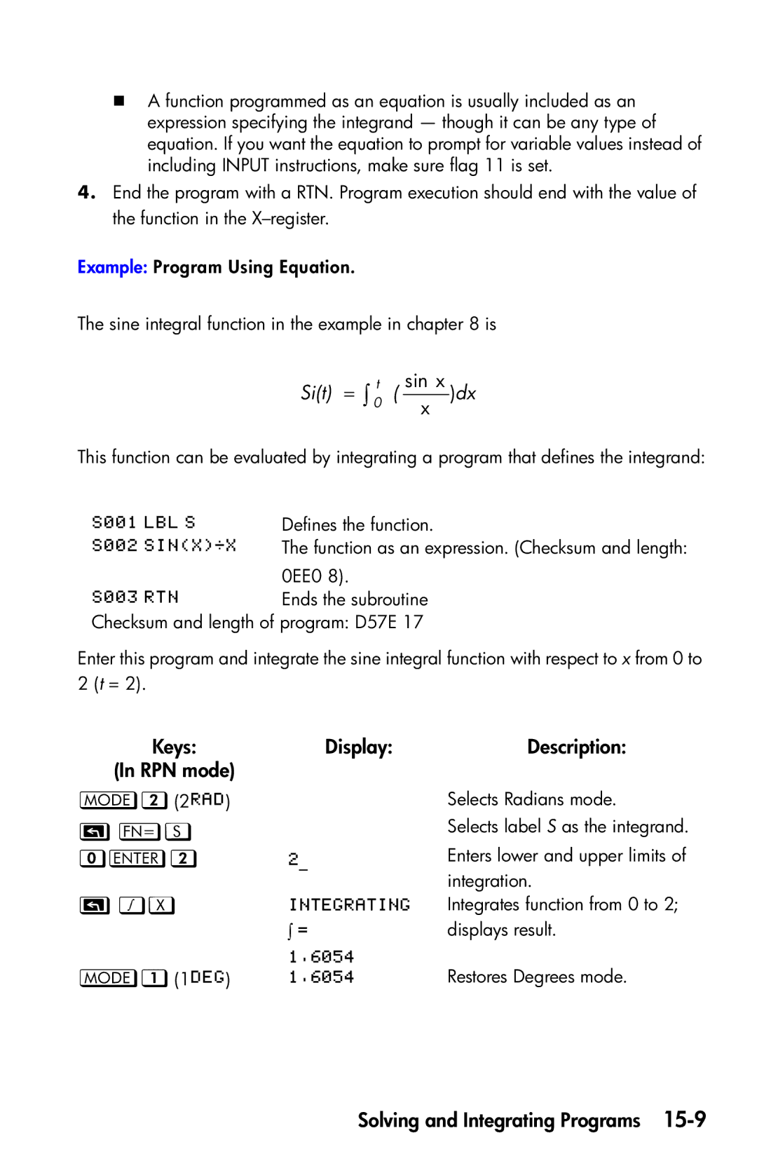 HP 35s Scientific manual  S   X, Sin 