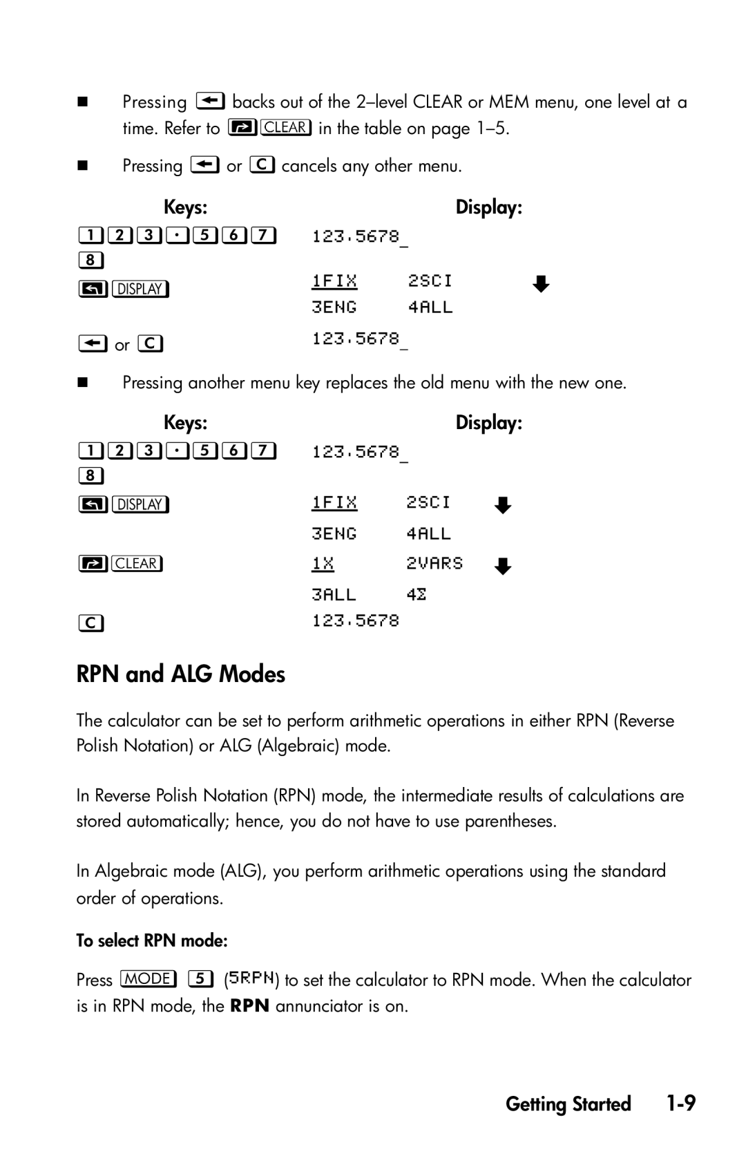 HP 35s Scientific manual RPN and ALG Modes, , Keys Display, KeysDisplay 