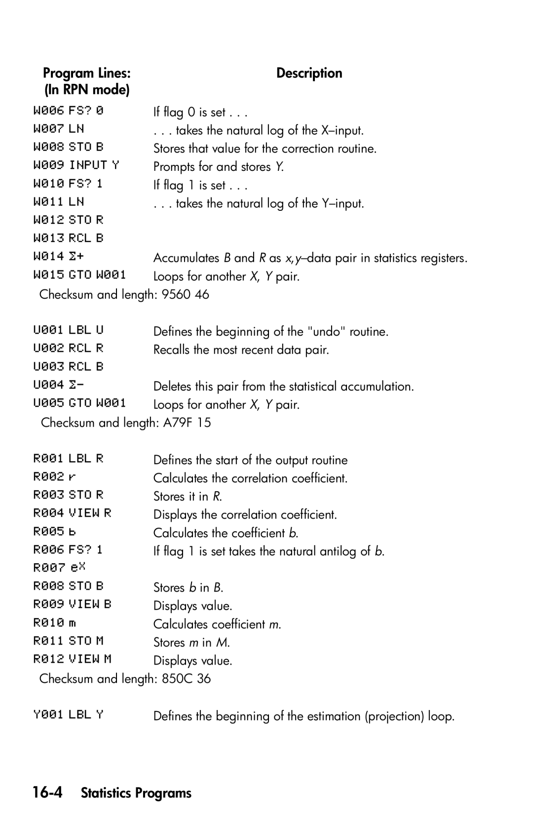 HP 35s Scientific manual 16-4Statistics Programs 