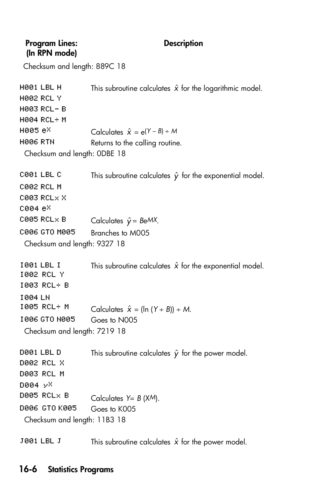 HP 35s Scientific manual 16-6Statistics Programs 