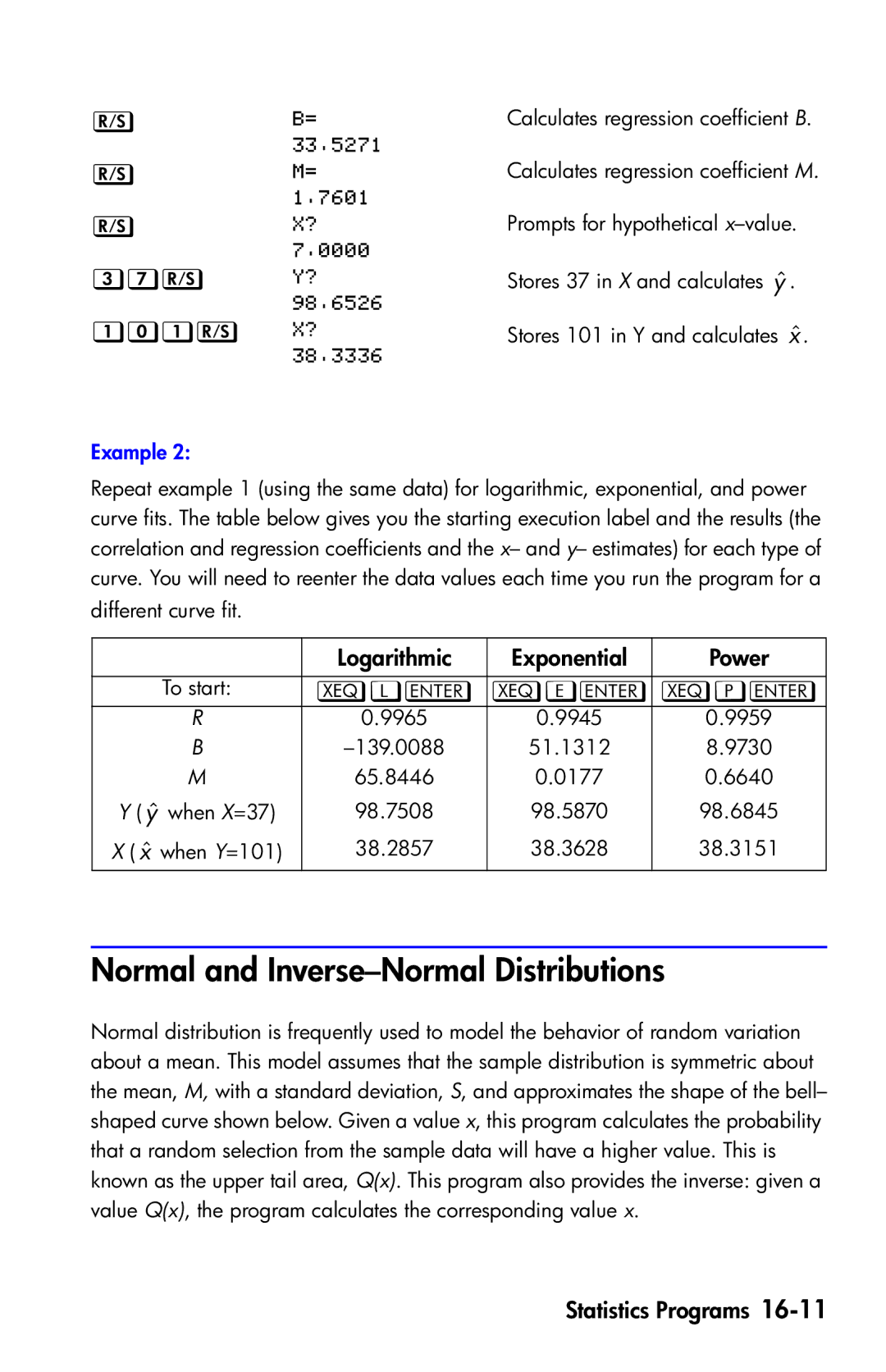 HP 35s Scientific manual Normal and Inverse-Normal Distributions, , , L E P, Logarithmic Exponential Power 