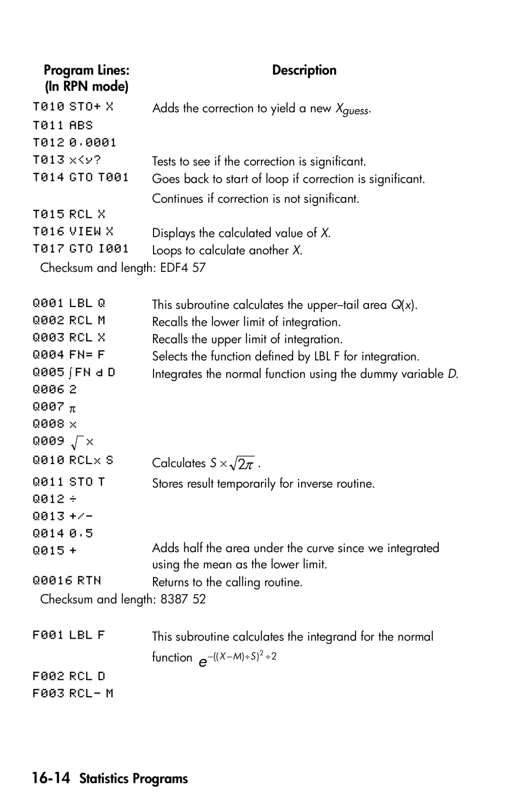 HP 35s Scientific manual Program Lines, 16-14Statistics Programs 