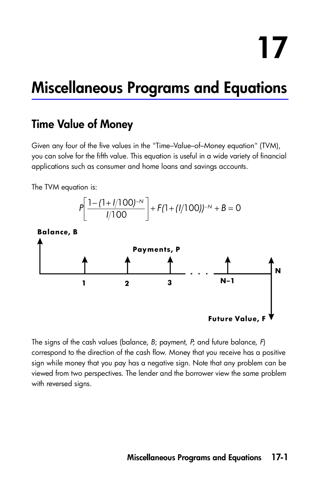 HP 35s Scientific manual Miscellaneous Programs and Equations, Time Value of Money, TVM equation is 