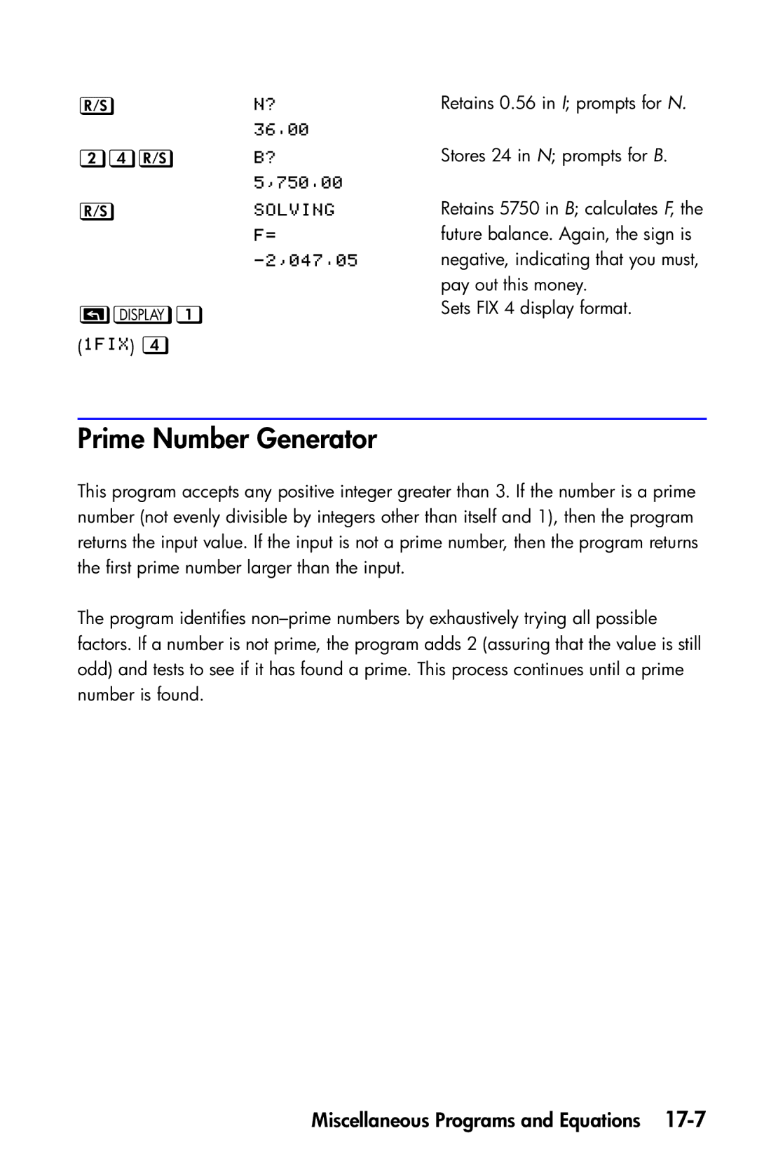 HP 35s Scientific manual Prime Number Generator,   