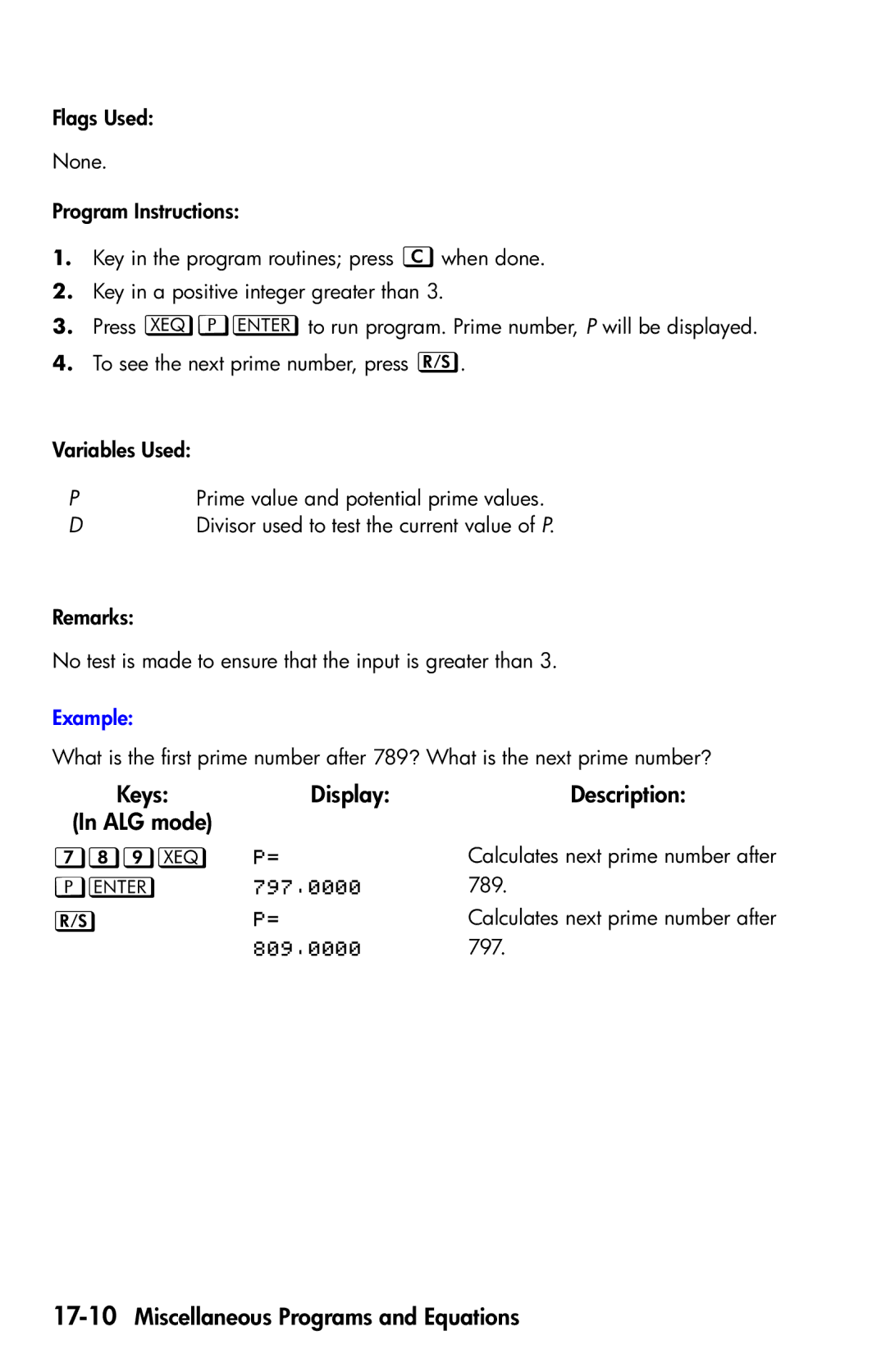 HP 35s Scientific manual  , 17-10Miscellaneous Programs and Equations 