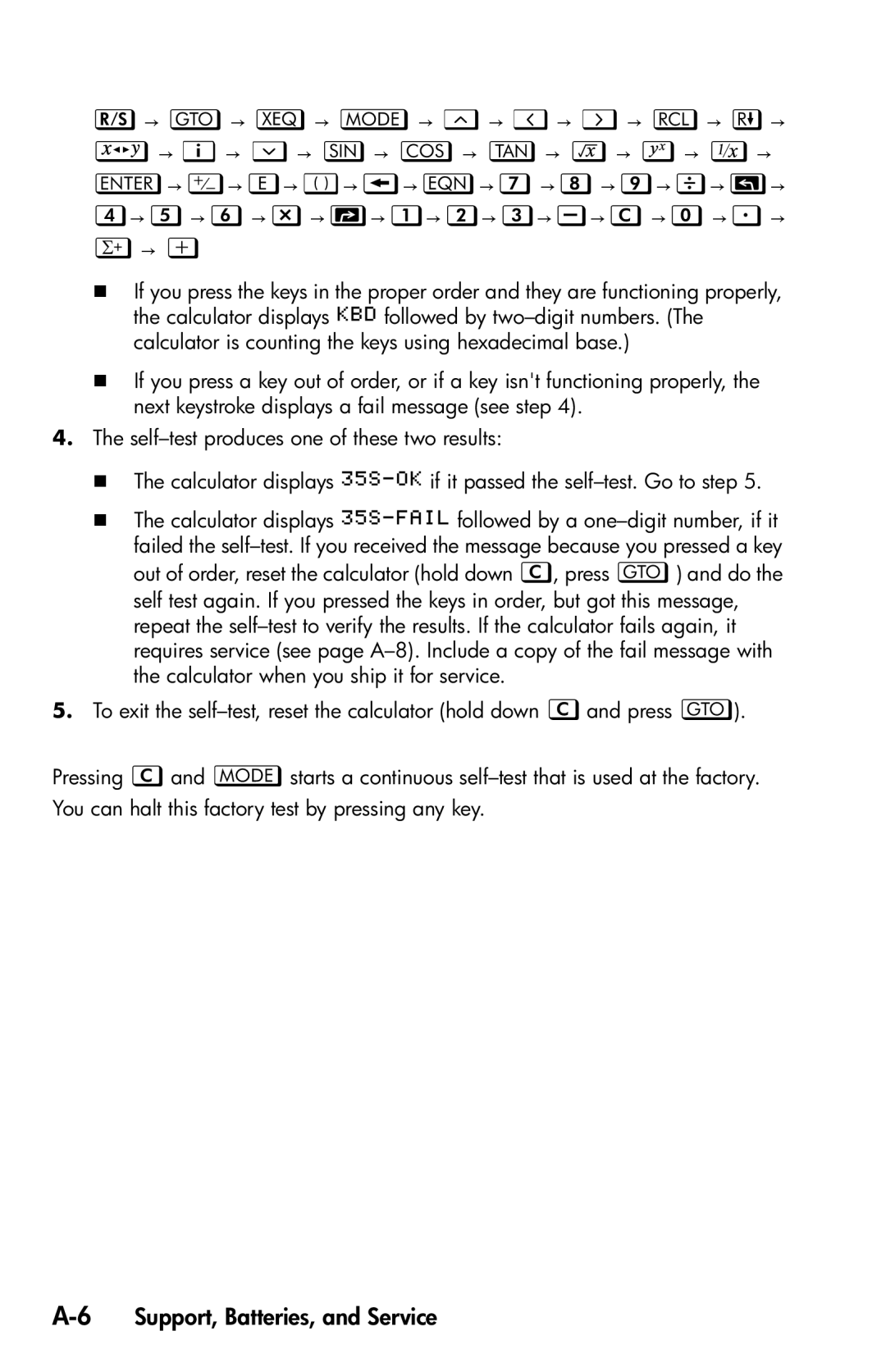 HP 35s Scientific manual 6Support, Batteries, and Service 