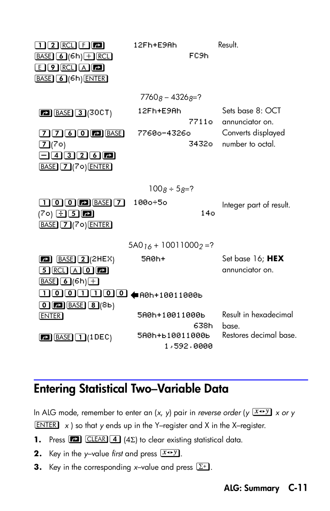 HP 35s Scientific manual Entering Statistical Two-Variable Data 