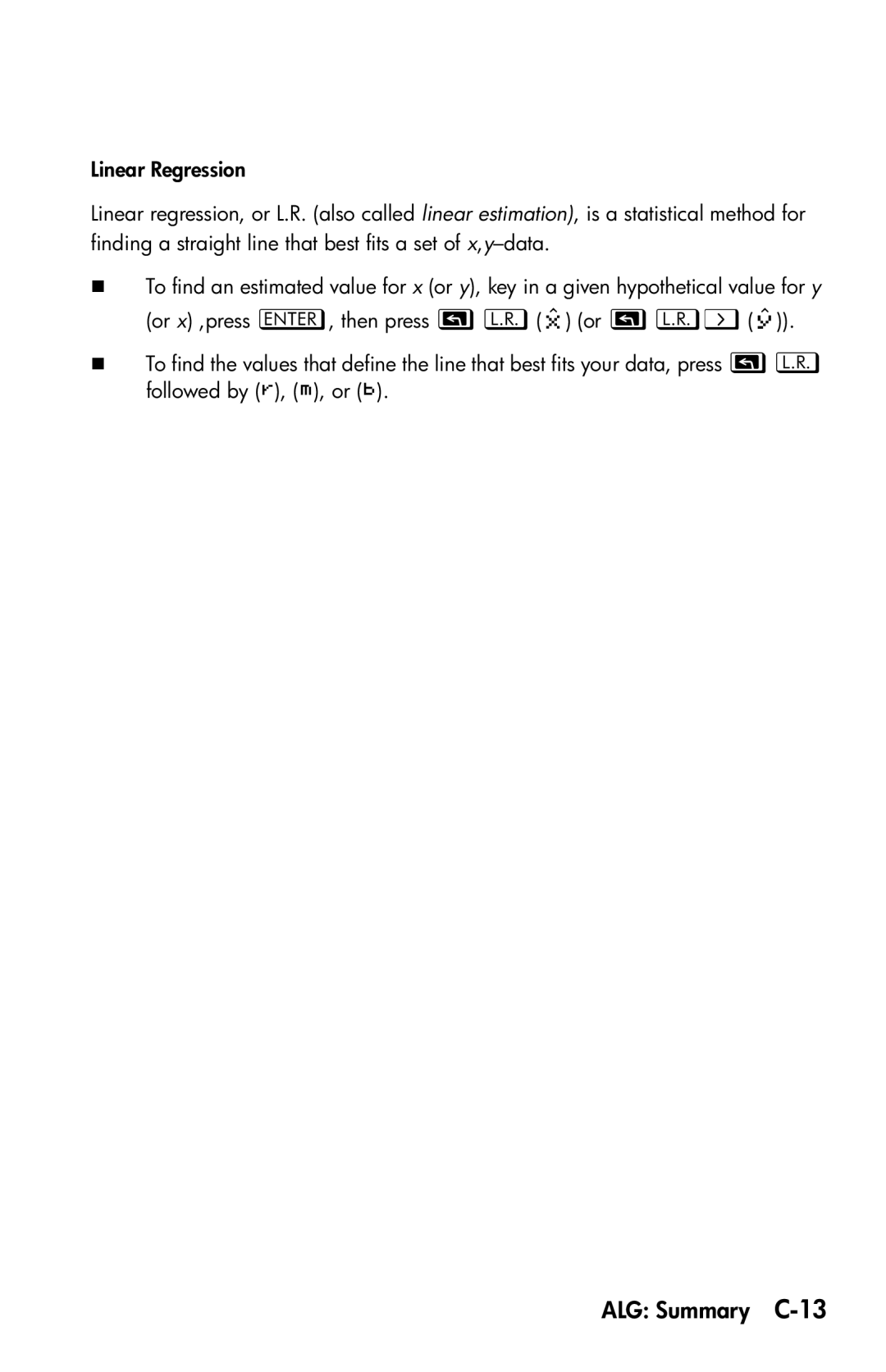 HP 35s Scientific manual   ˆ Õ ˆ, ALG Summary C-13 