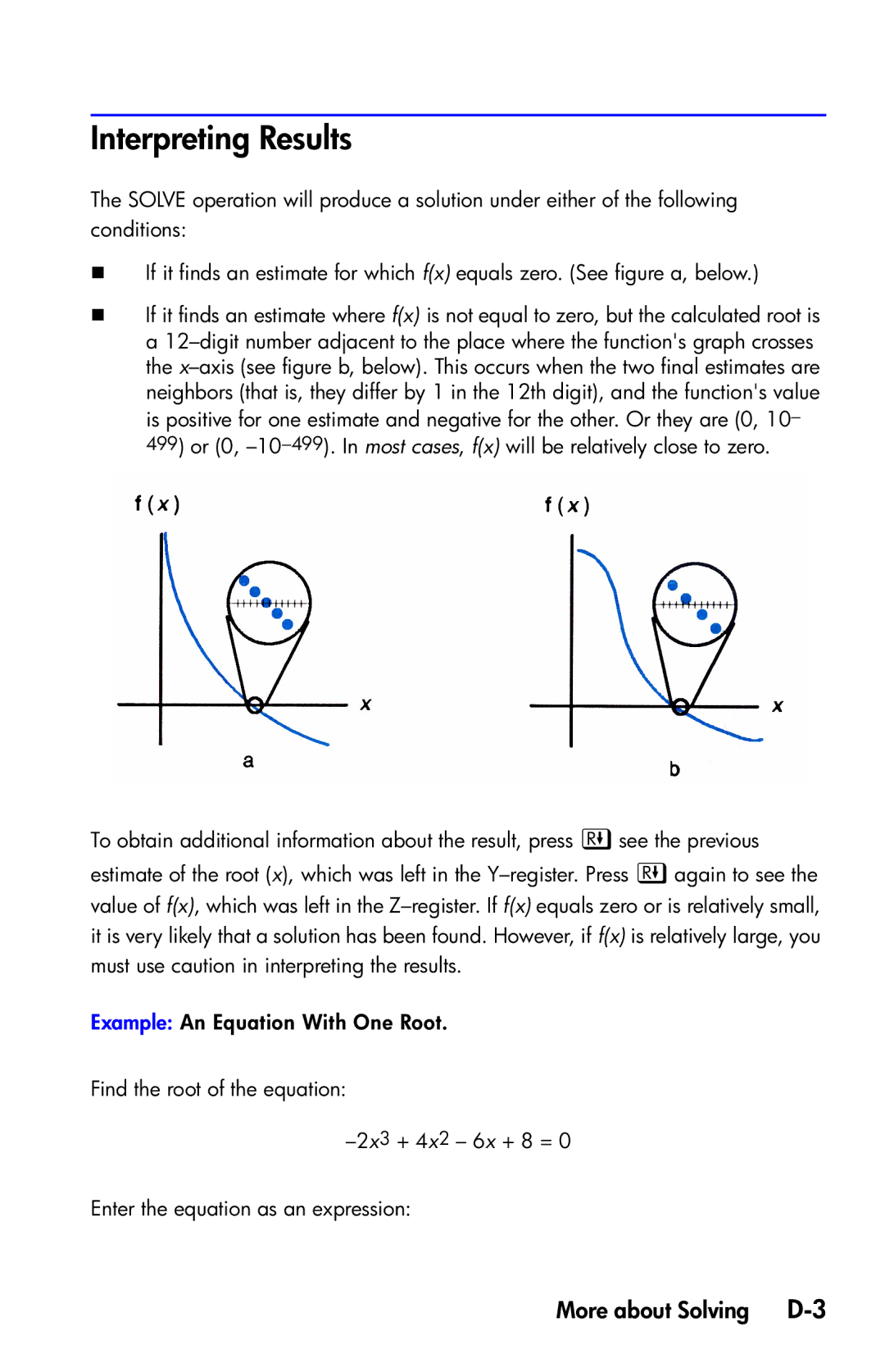 HP 35s Scientific manual Interpreting Results, More about Solving D-3 