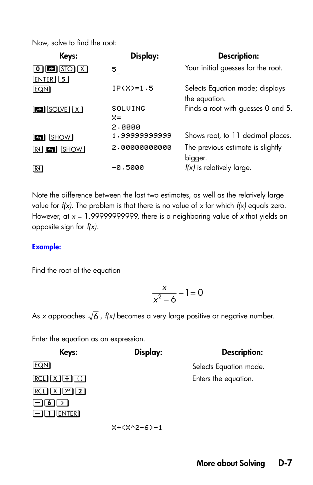 HP 35s Scientific manual X  , X4, X Õ , More about Solving D-7 