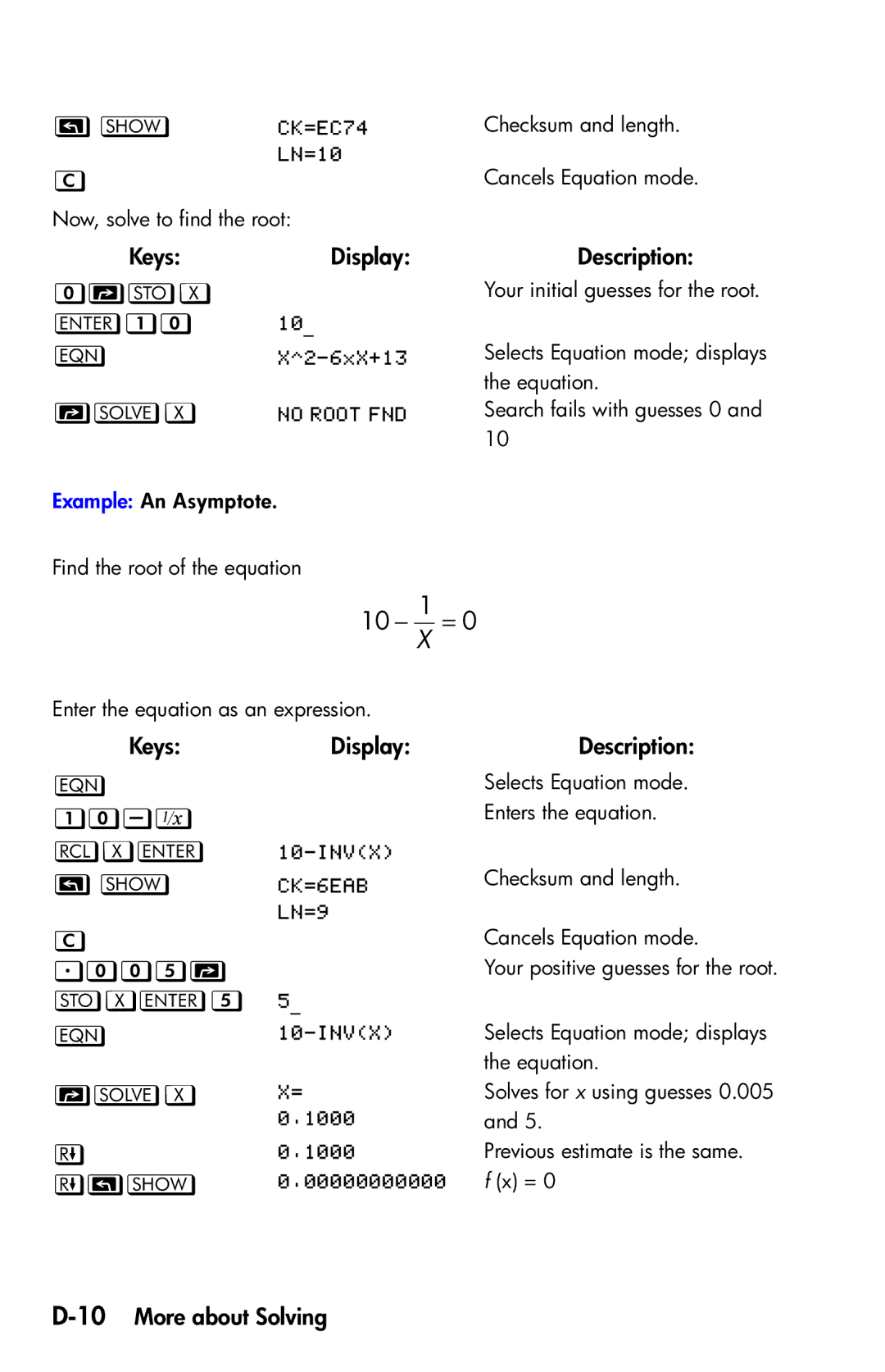 HP 35s Scientific manual X  , ,  X , 10More about Solving 