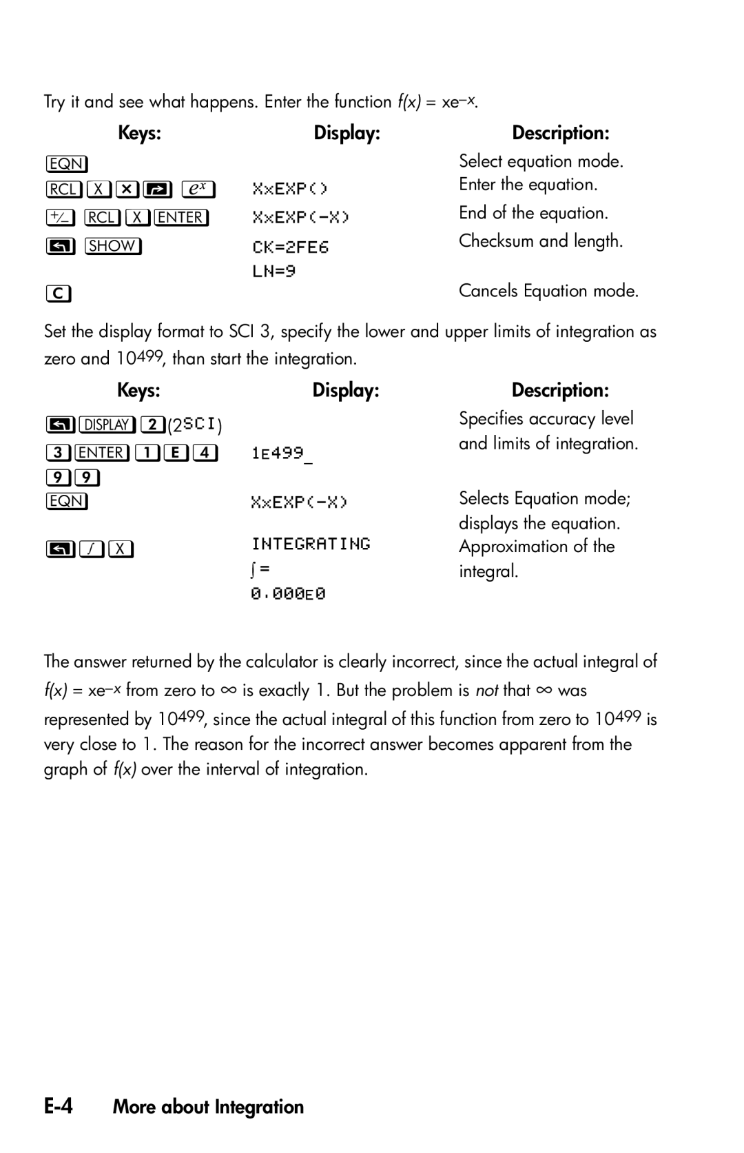 HP 35s Scientific manual  , 4More about Integration 