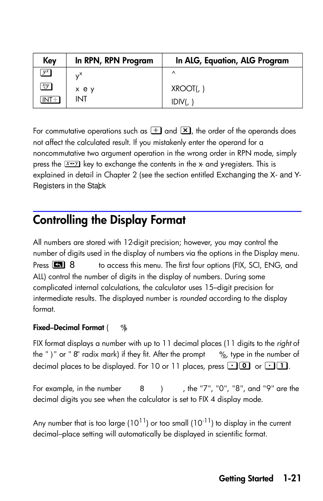 HP 35s Scientific manual Controlling the Display Format, Key RPN, RPN Program ALG, Equation, ALG Program 