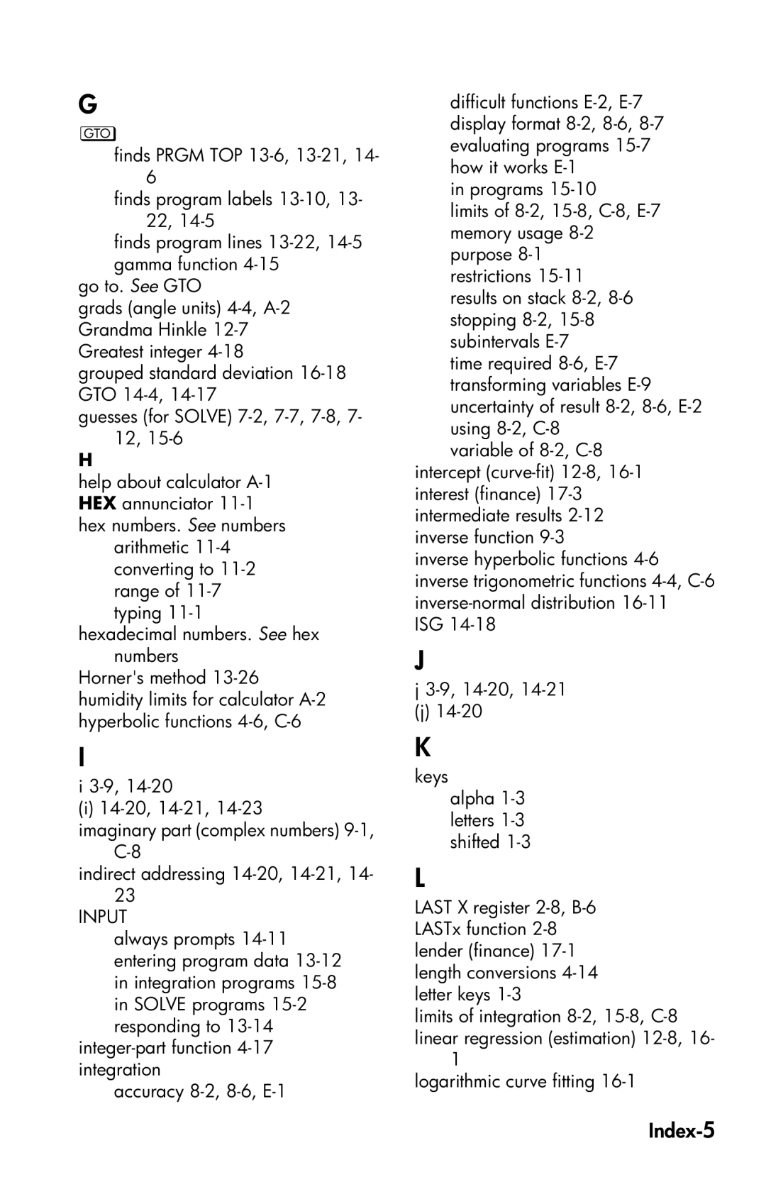 HP 35s Scientific manual Index-5 