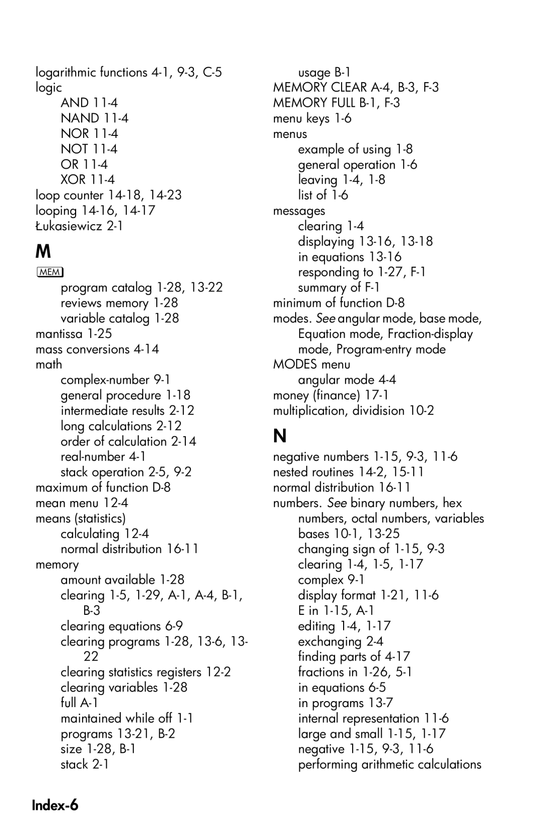 HP 35s Scientific manual Index-6 