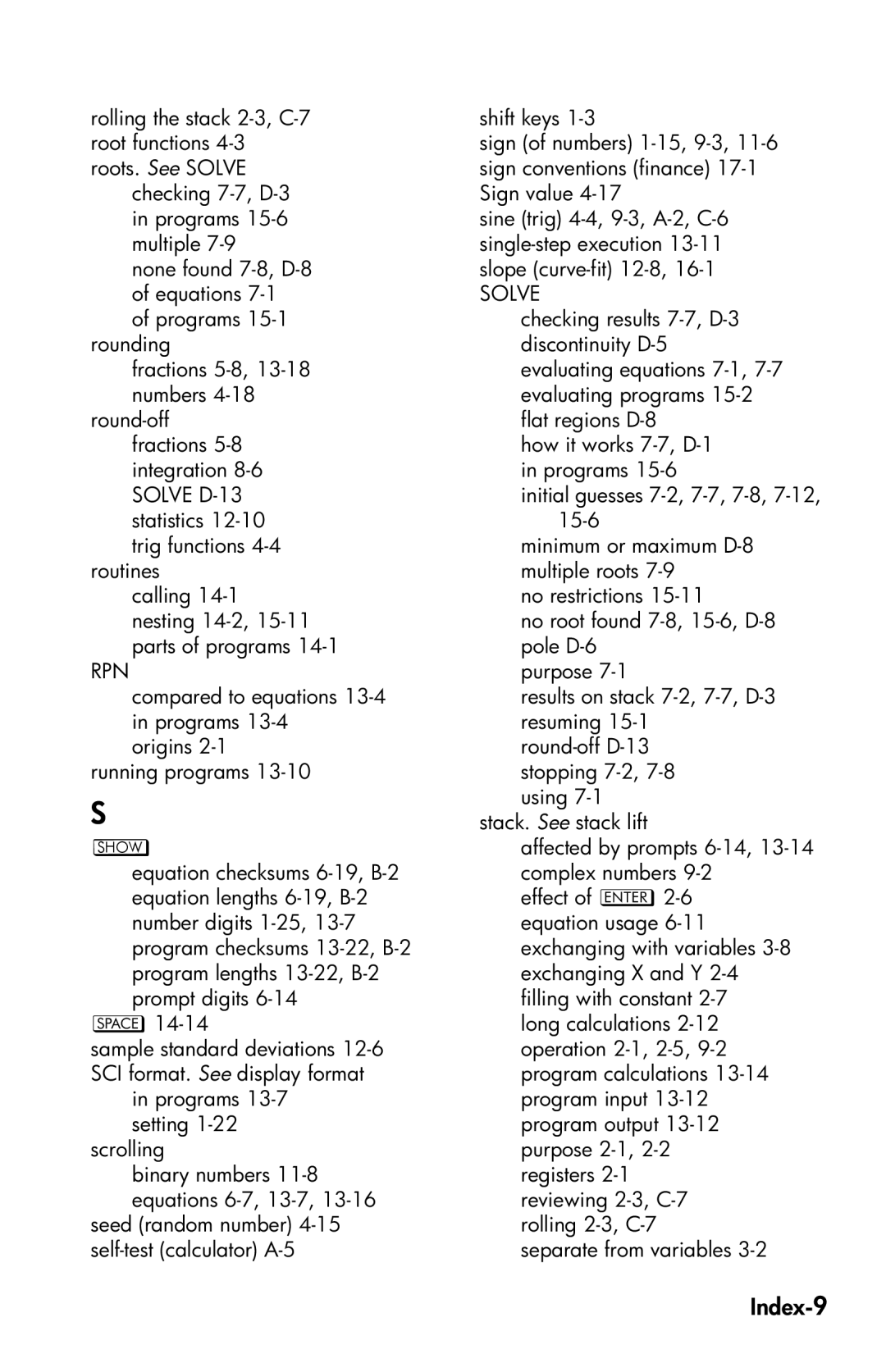 HP 35s Scientific manual Index-9 