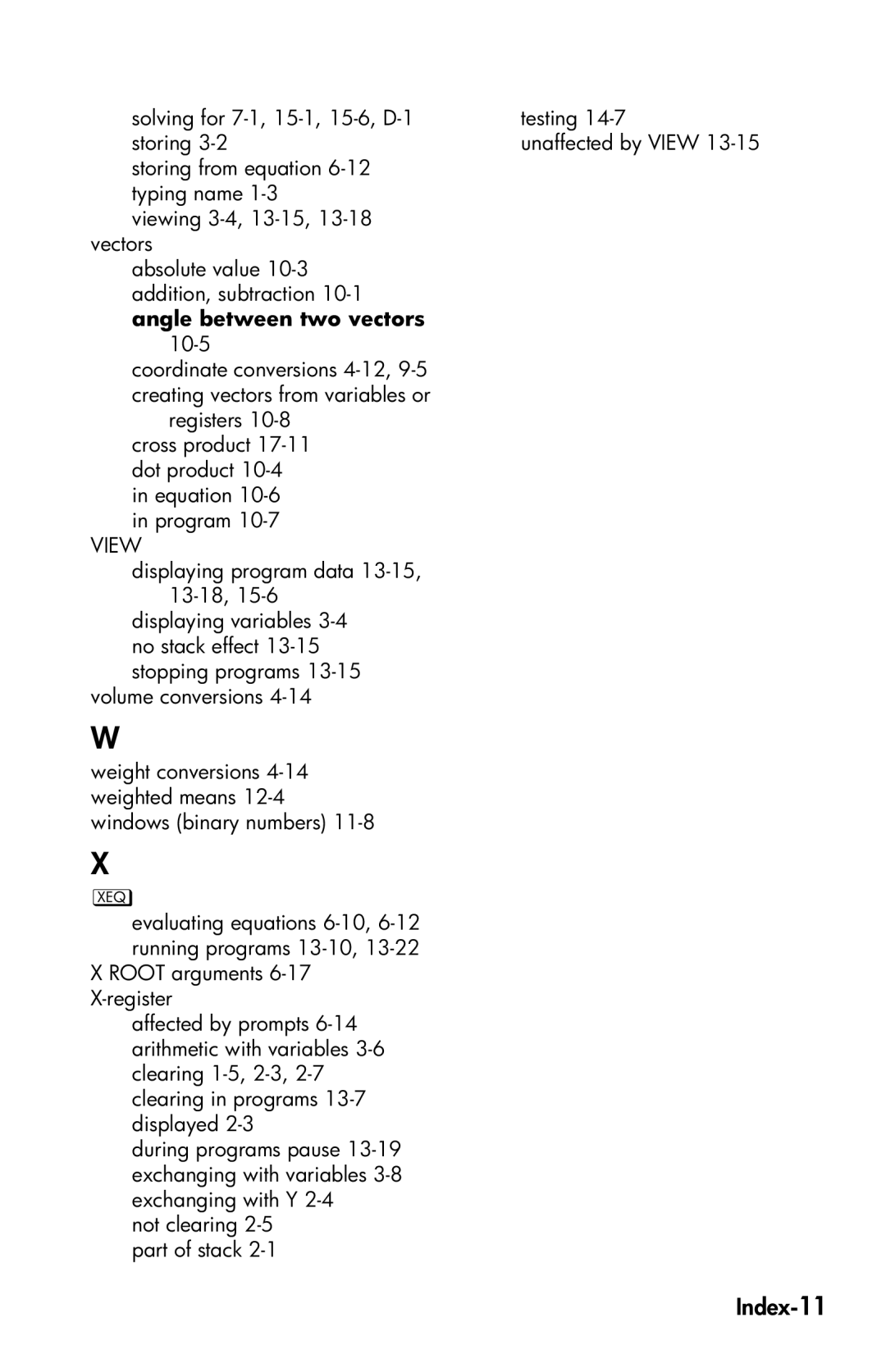 HP 35s Scientific manual Index-11, Angle between two vectors 