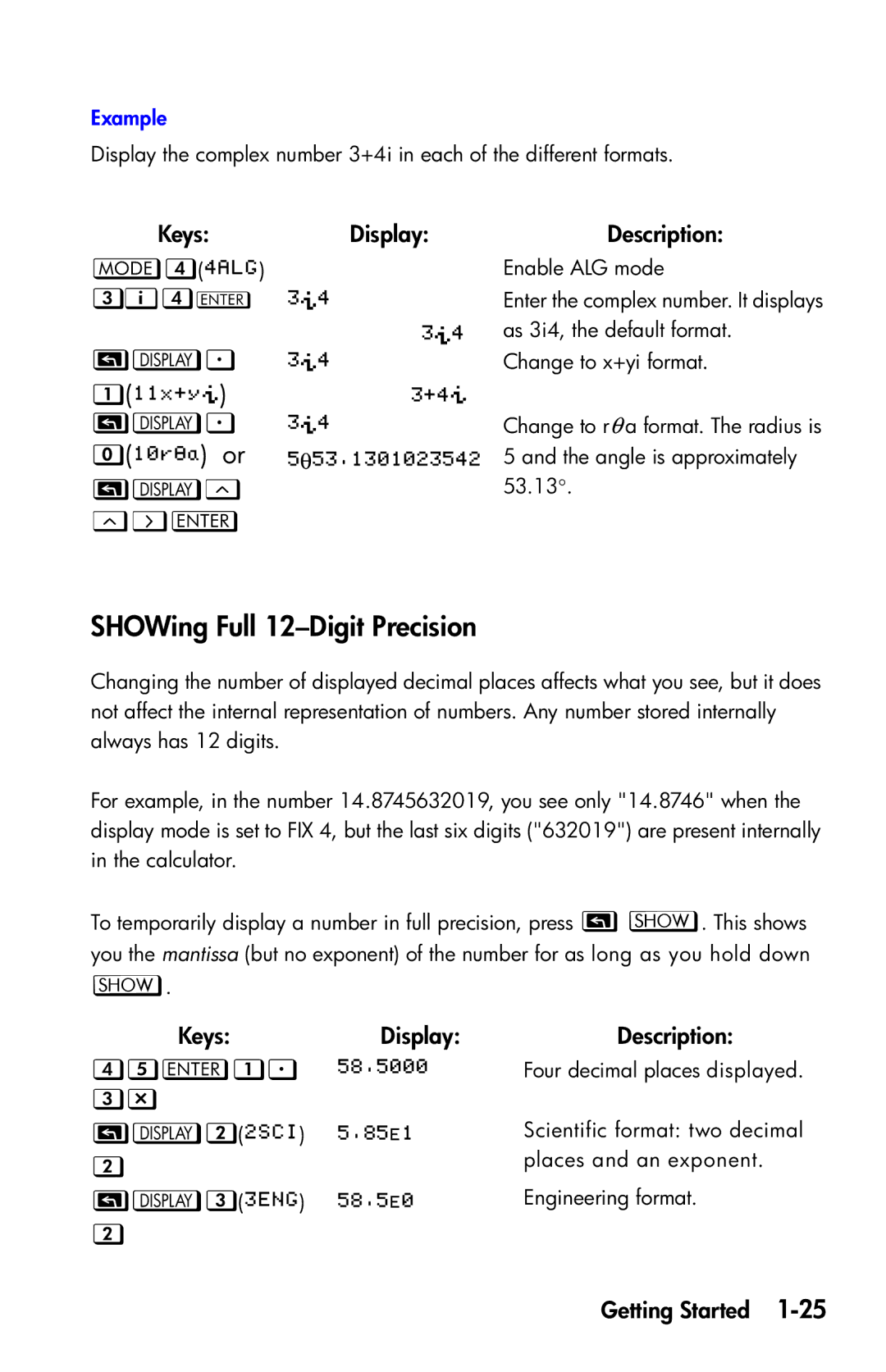 HP 35s Scientific manual SHOWing Full 12-Digit Precision, 8  , 8×,  