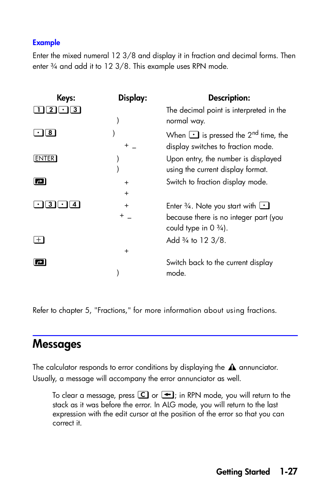 HP 35s Scientific manual Messages, ,  É,  